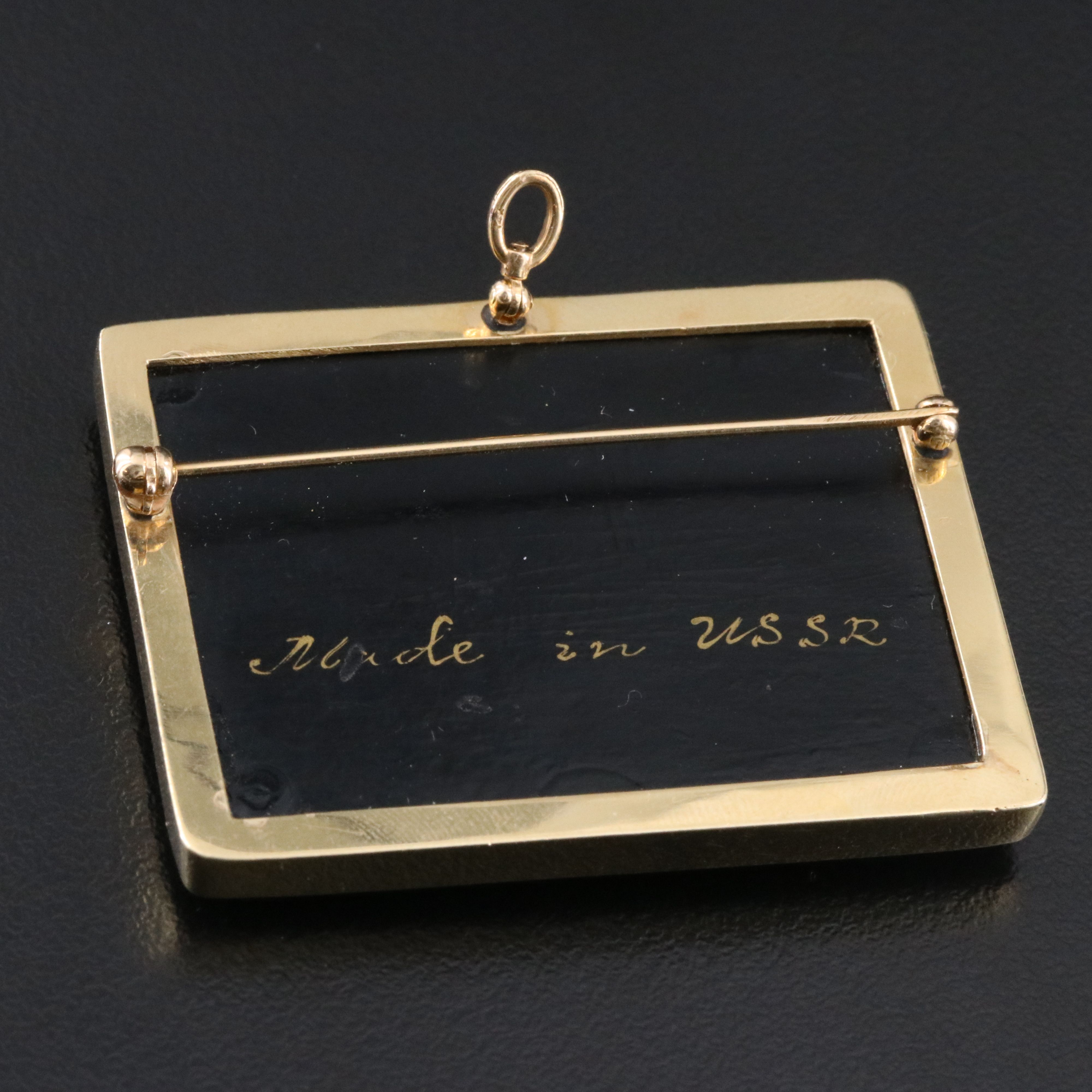 Soviet Russian 14K Lacquer Palekh Dancer Converter Brooch