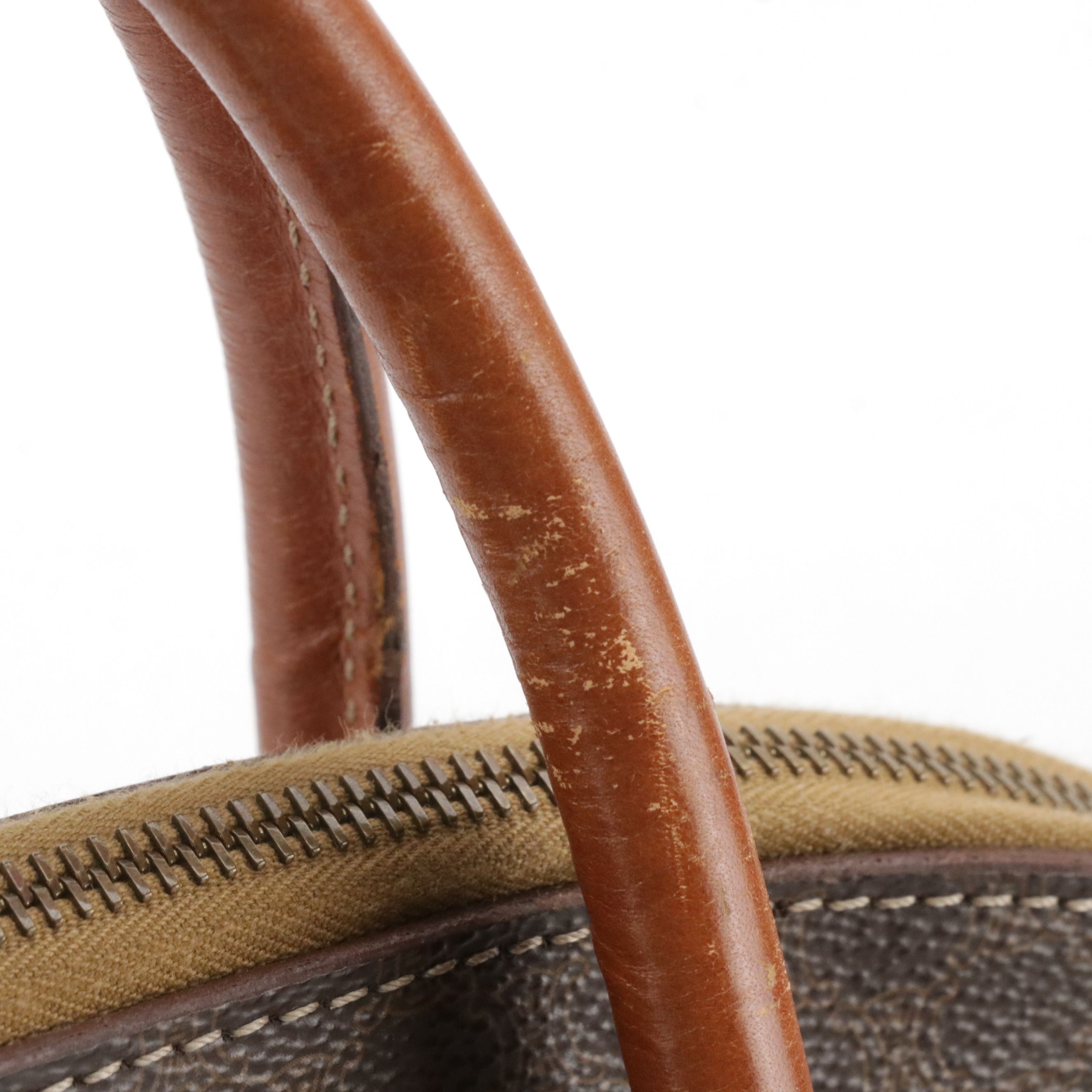 Celine Medium Dome Top Handle Bag in Dark Brown Macadam Canvas and Leather