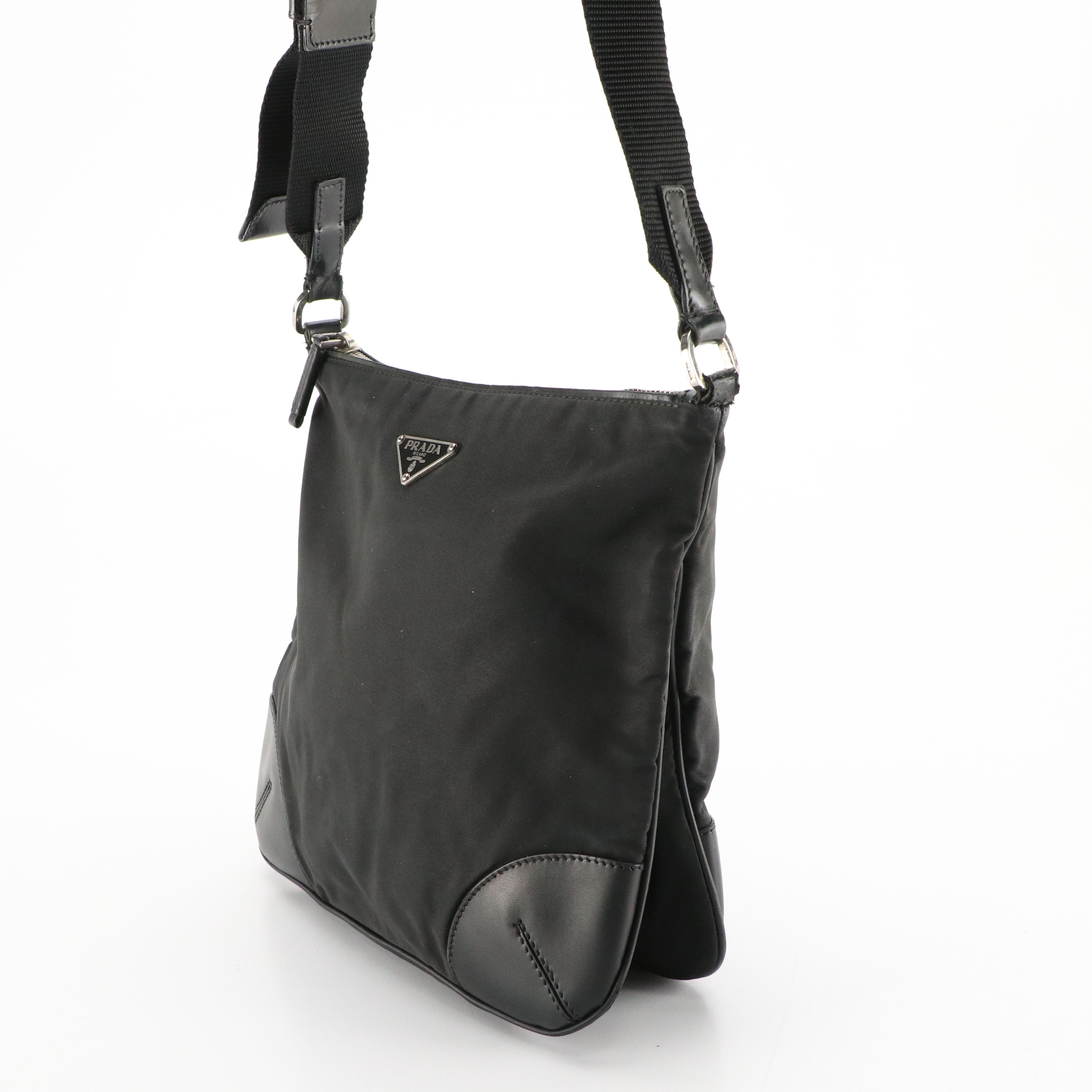 Prada Black Tessuto Nylon and Leather Crossbody Bag