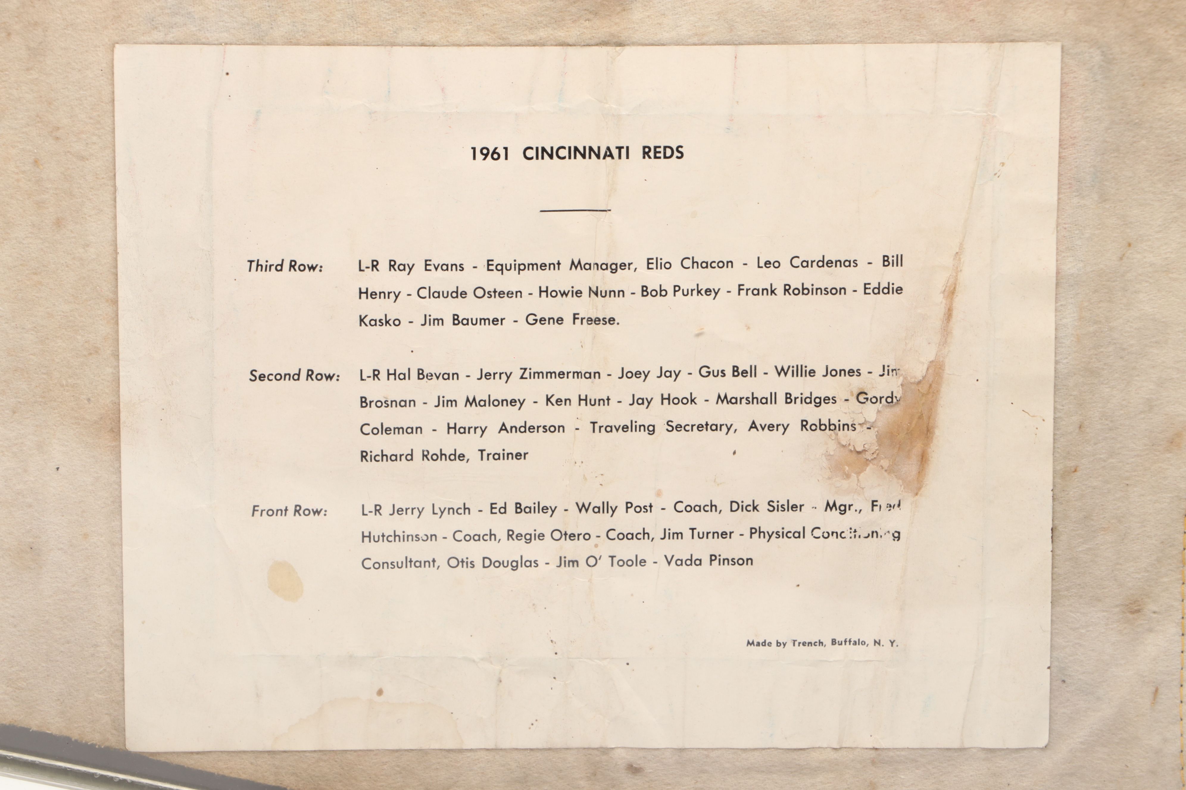 Cincinnati Reds Team Pennant, 1961