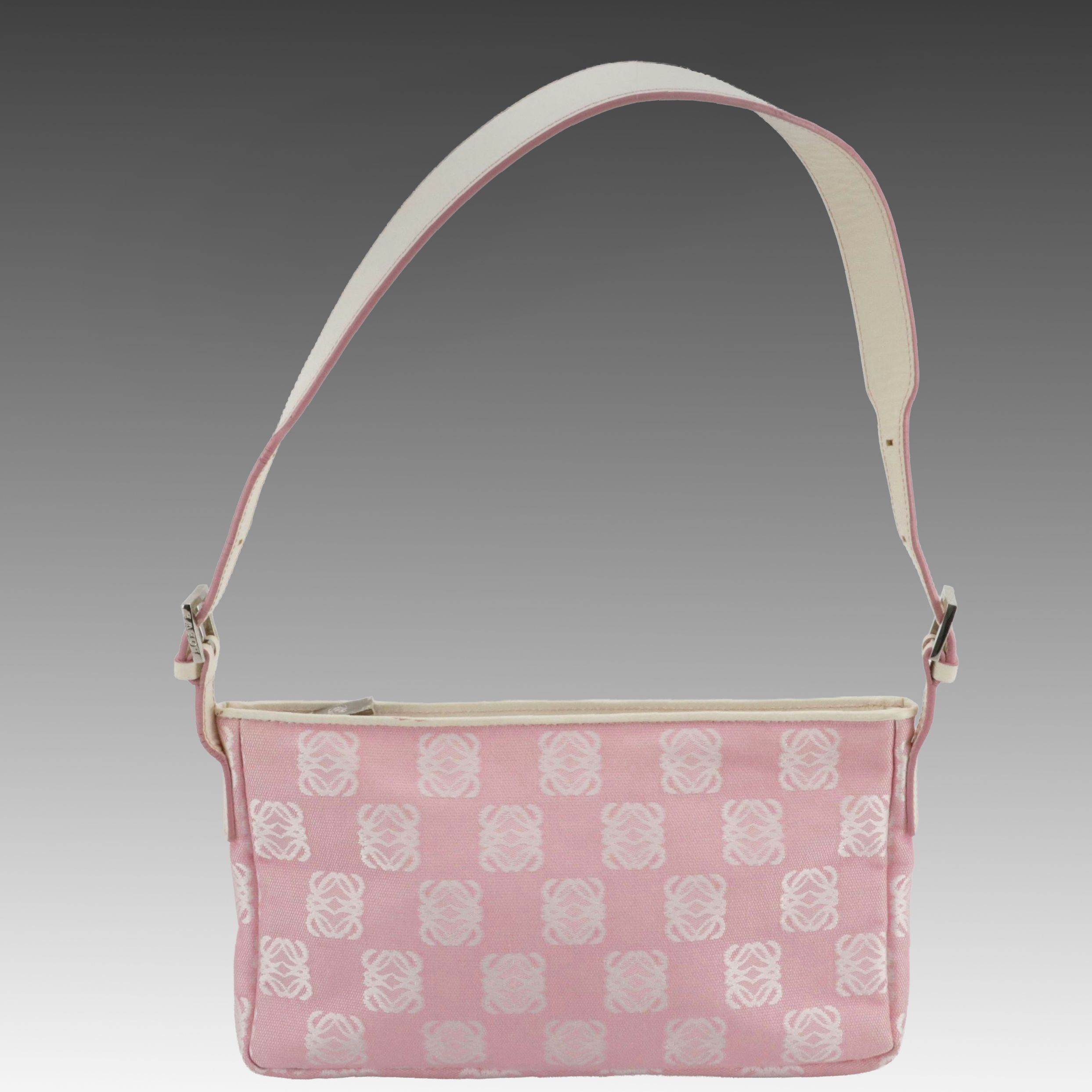 Loewe Pink Anagram Canvas and White Leather Shoulder Bag