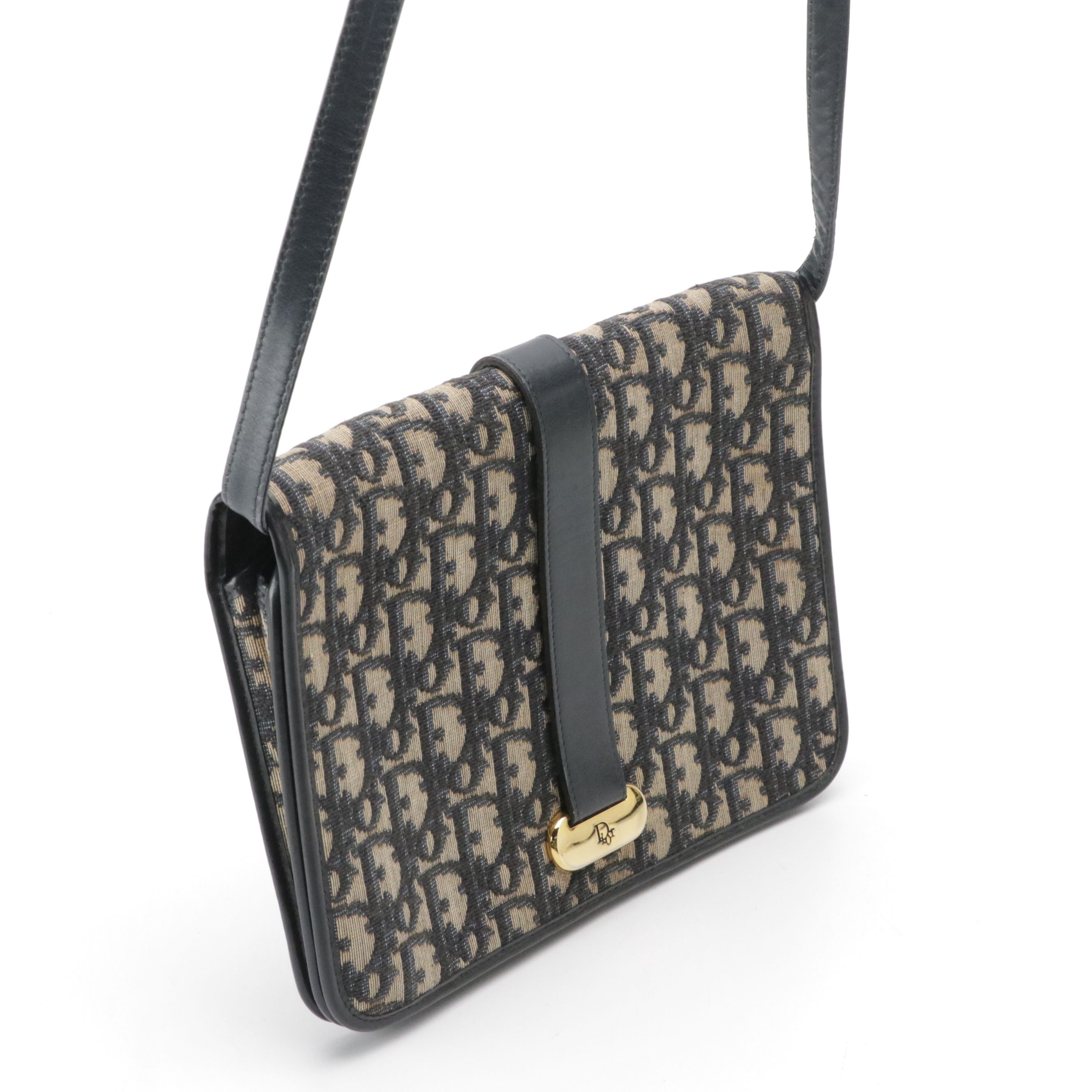 Christian Dior Trotter Jacquard Canvas and Navy Leather Clutch/Shoulder Bag