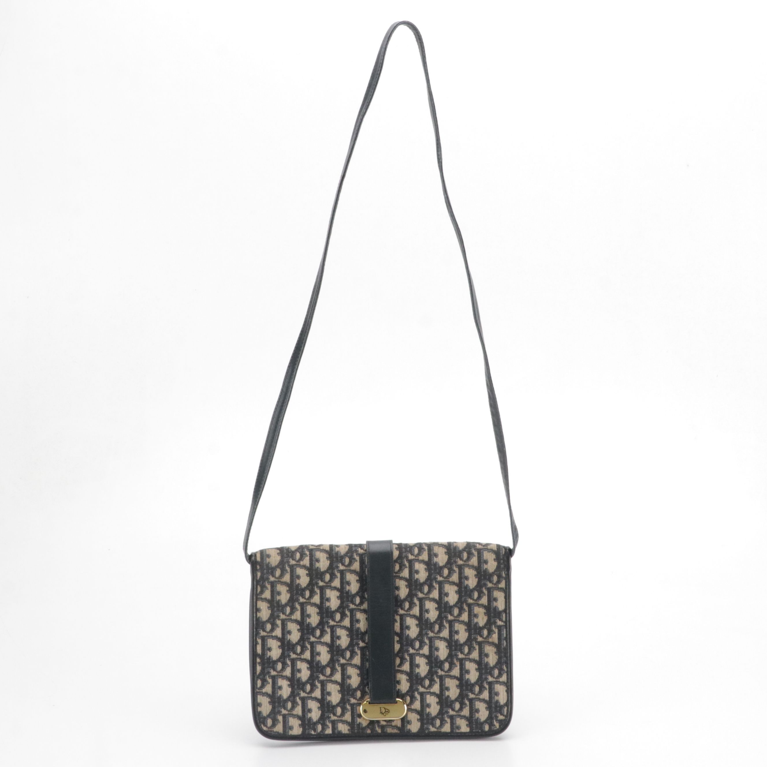 Christian Dior Trotter Jacquard Canvas and Navy Leather Clutch/Shoulder Bag