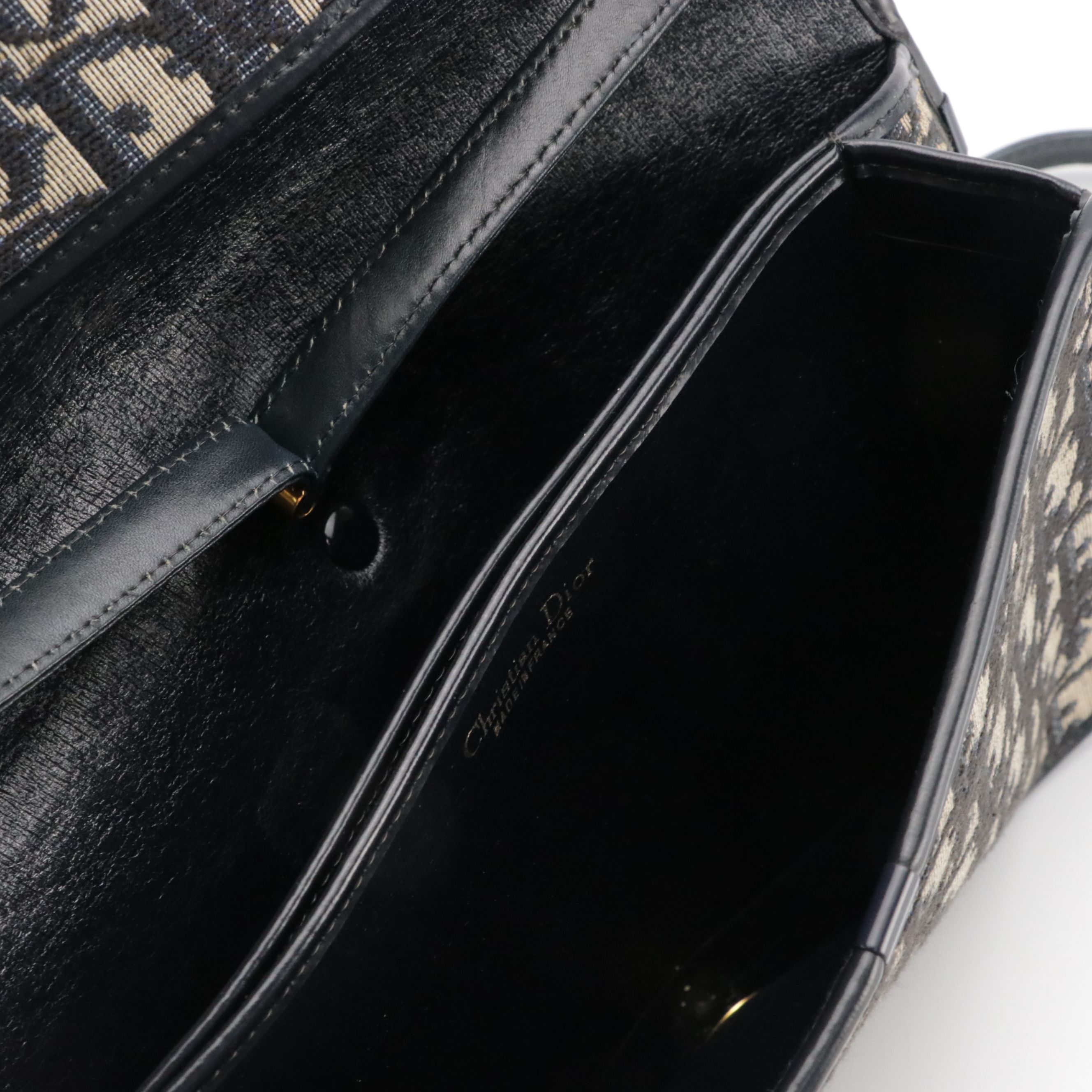 Christian Dior Trotter Jacquard Canvas and Navy Leather Clutch/Shoulder Bag