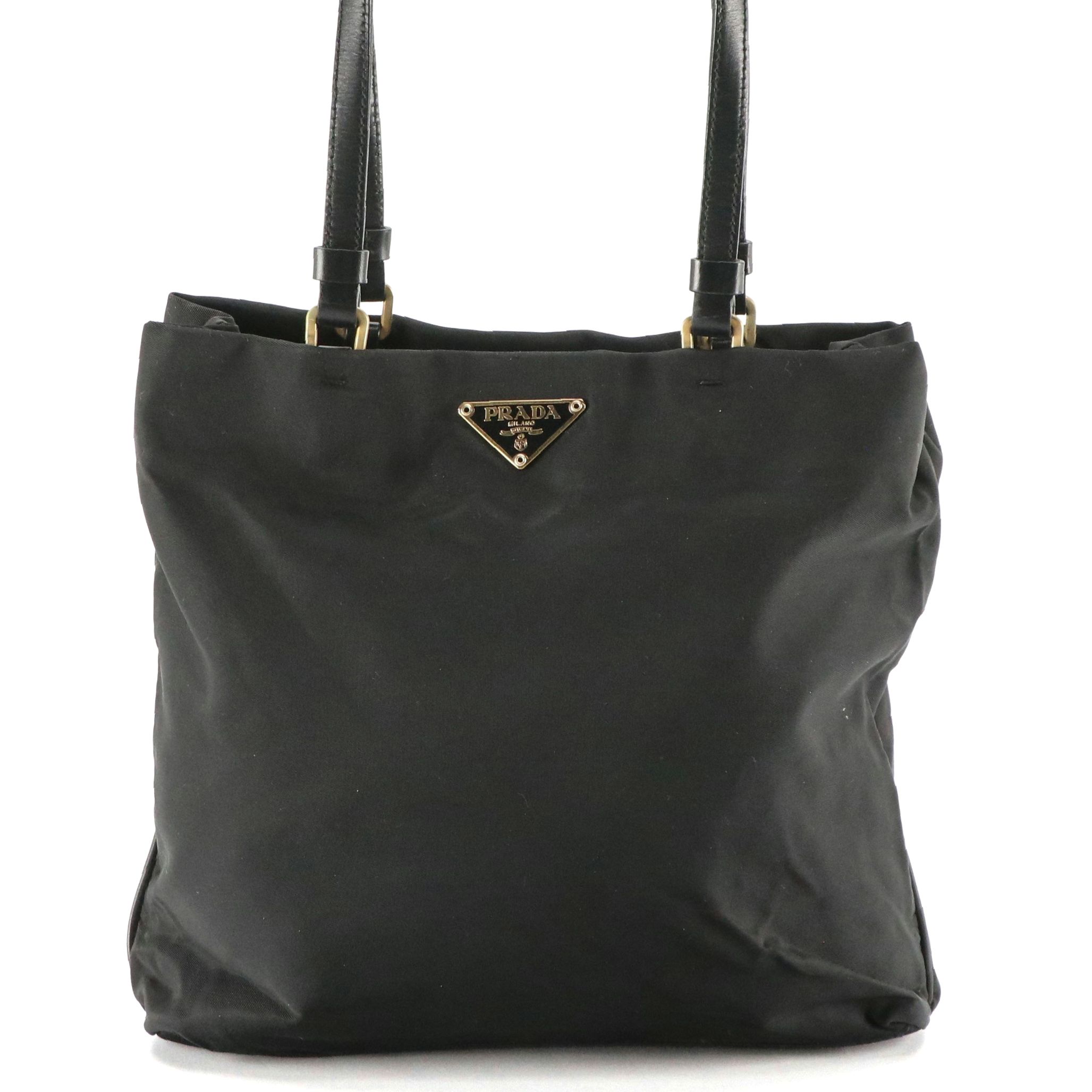 Prada Black Tessuto Nylon and Leather Small Shoulder Tote
