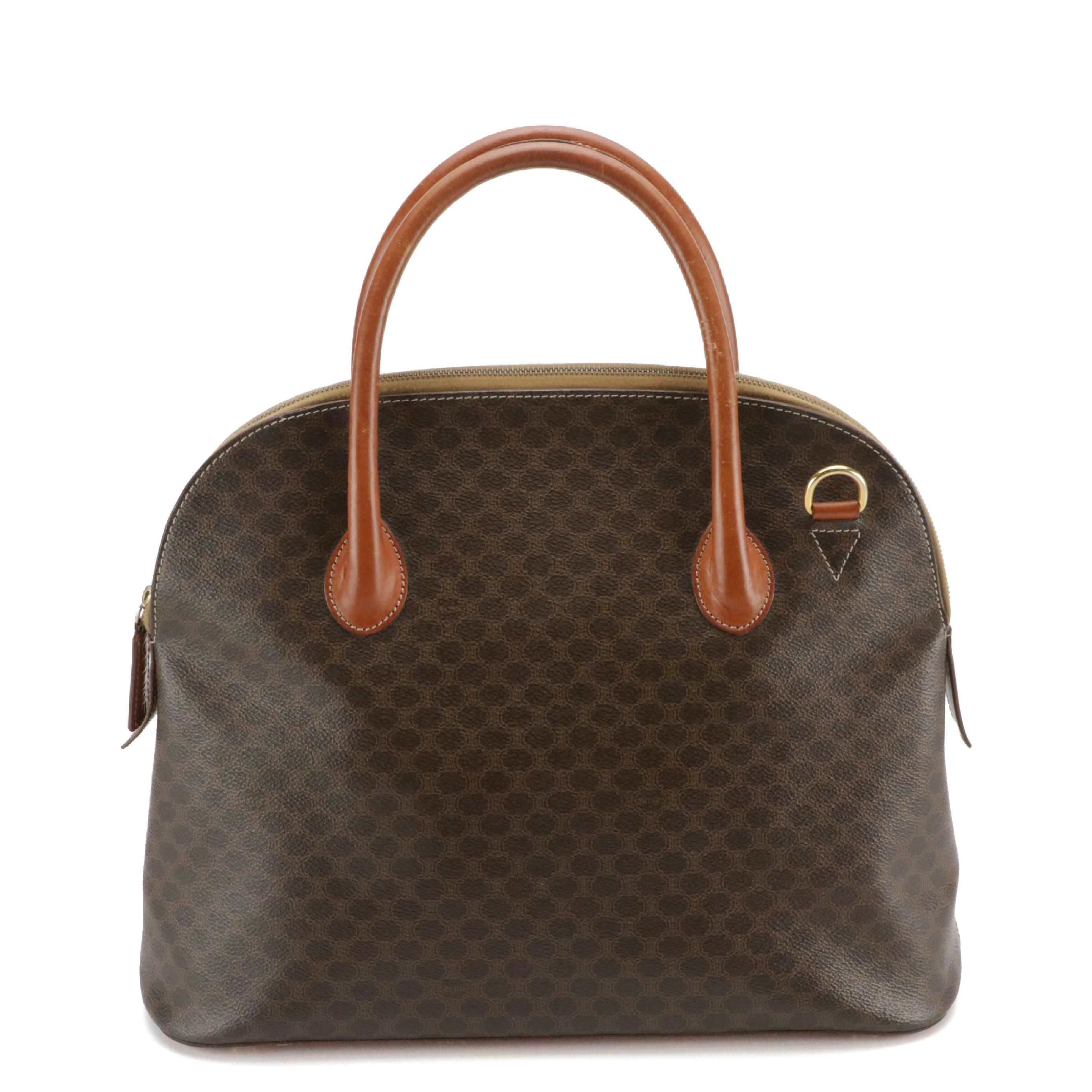 Celine Medium Dome Top Handle Bag in Dark Brown Macadam Canvas and Leather