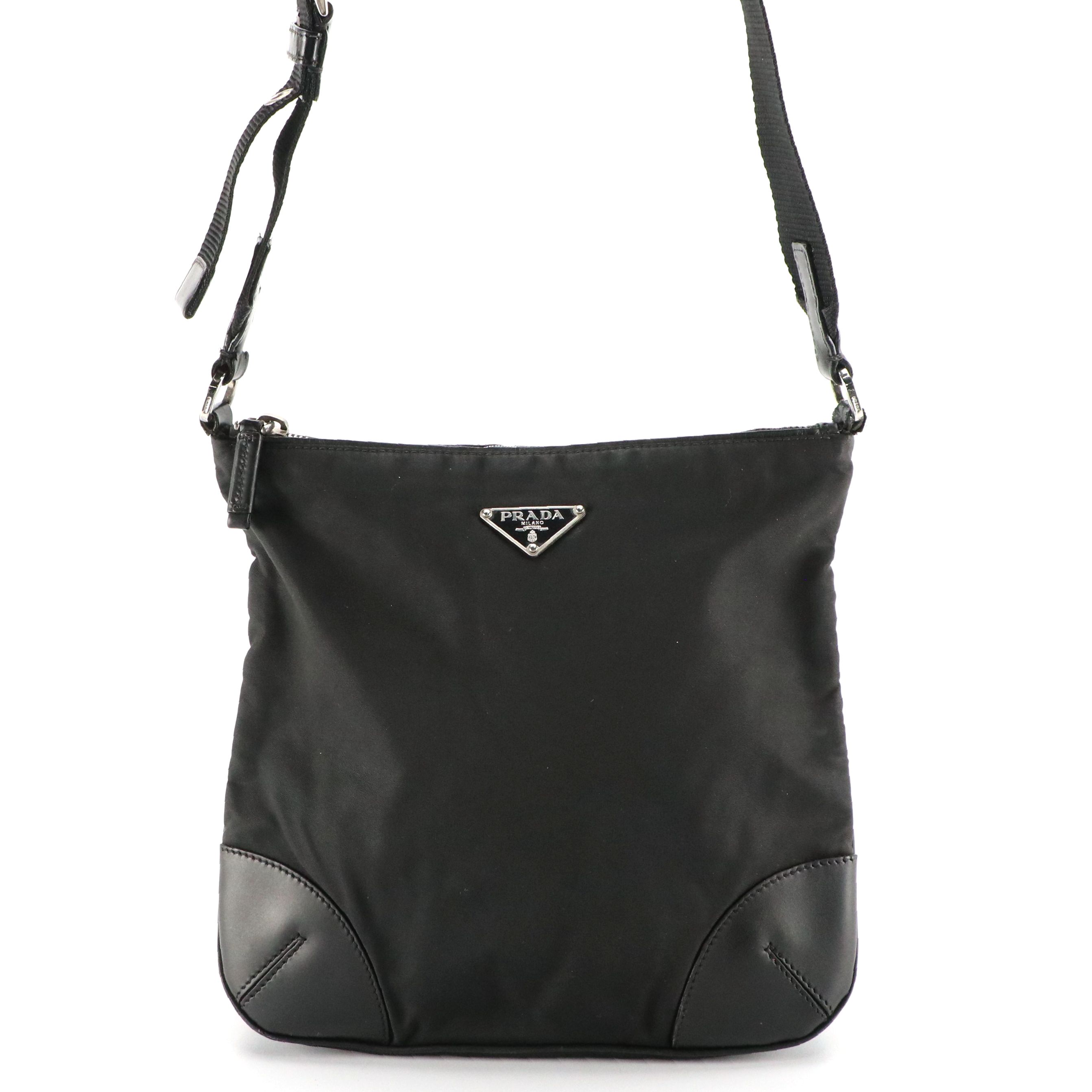 Prada Black Tessuto Nylon and Leather Crossbody Bag