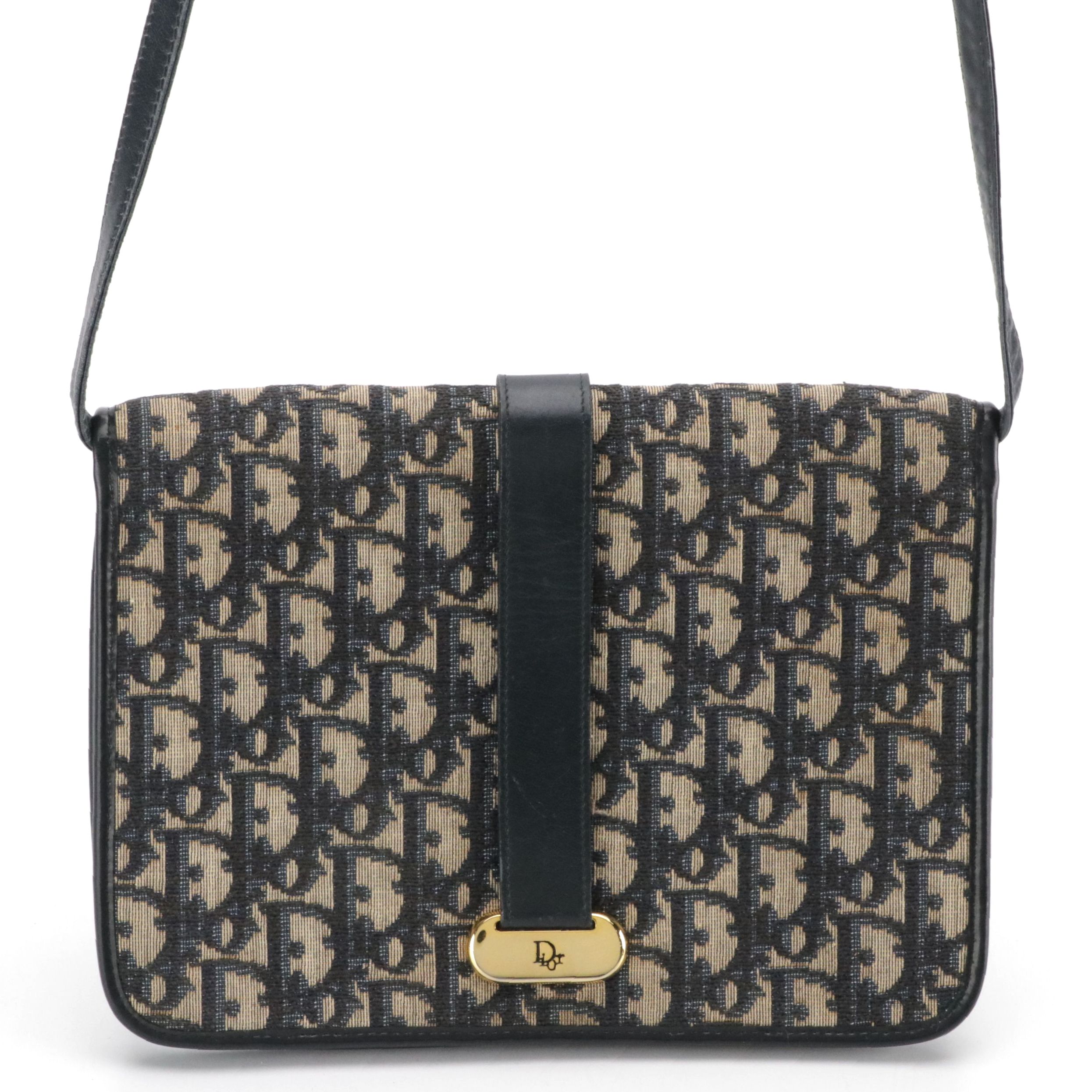 Christian Dior Trotter Jacquard Canvas and Navy Leather Clutch/Shoulder Bag