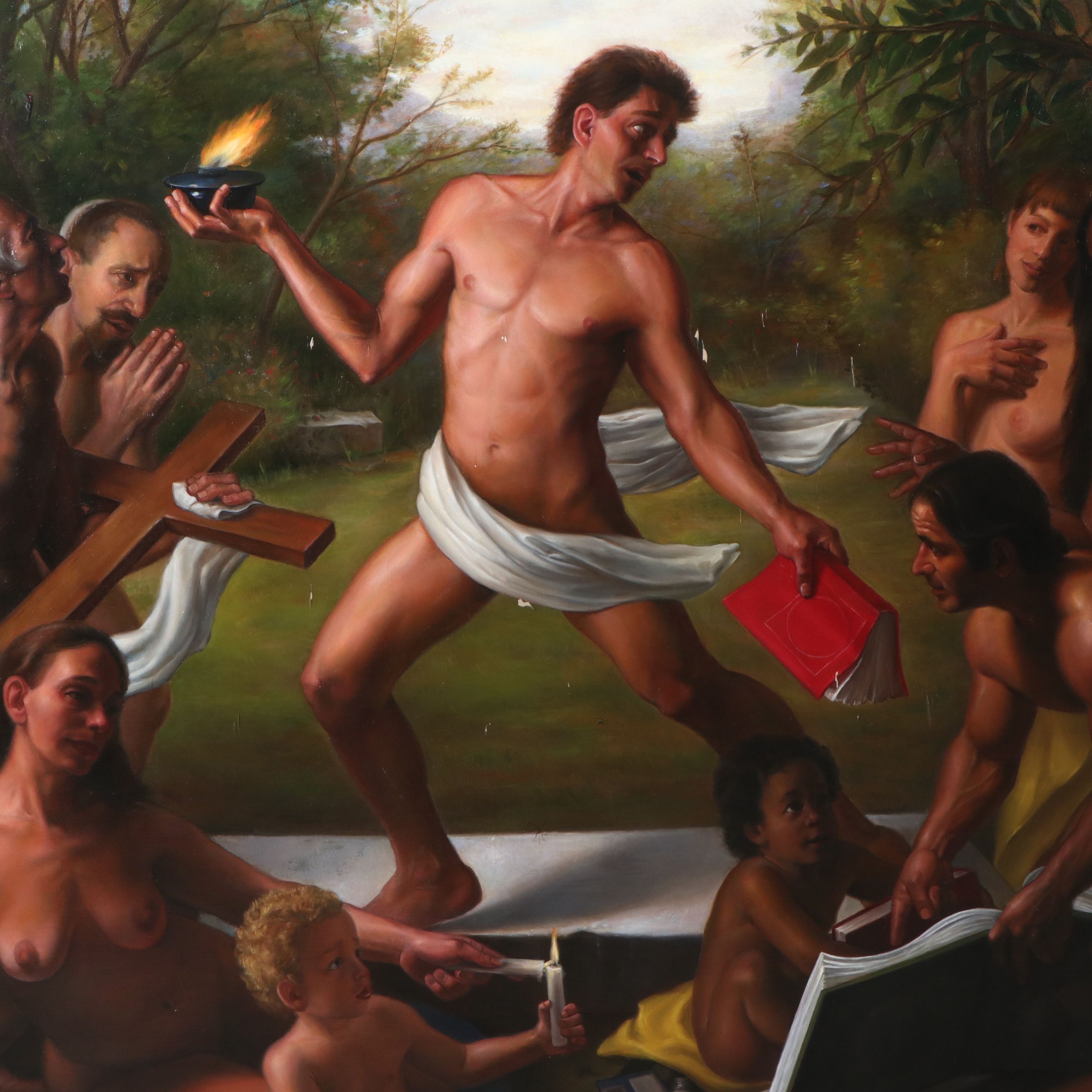 Bruno Surdo Monumental Allegorical Oil Painting of Nude Figures, 1996