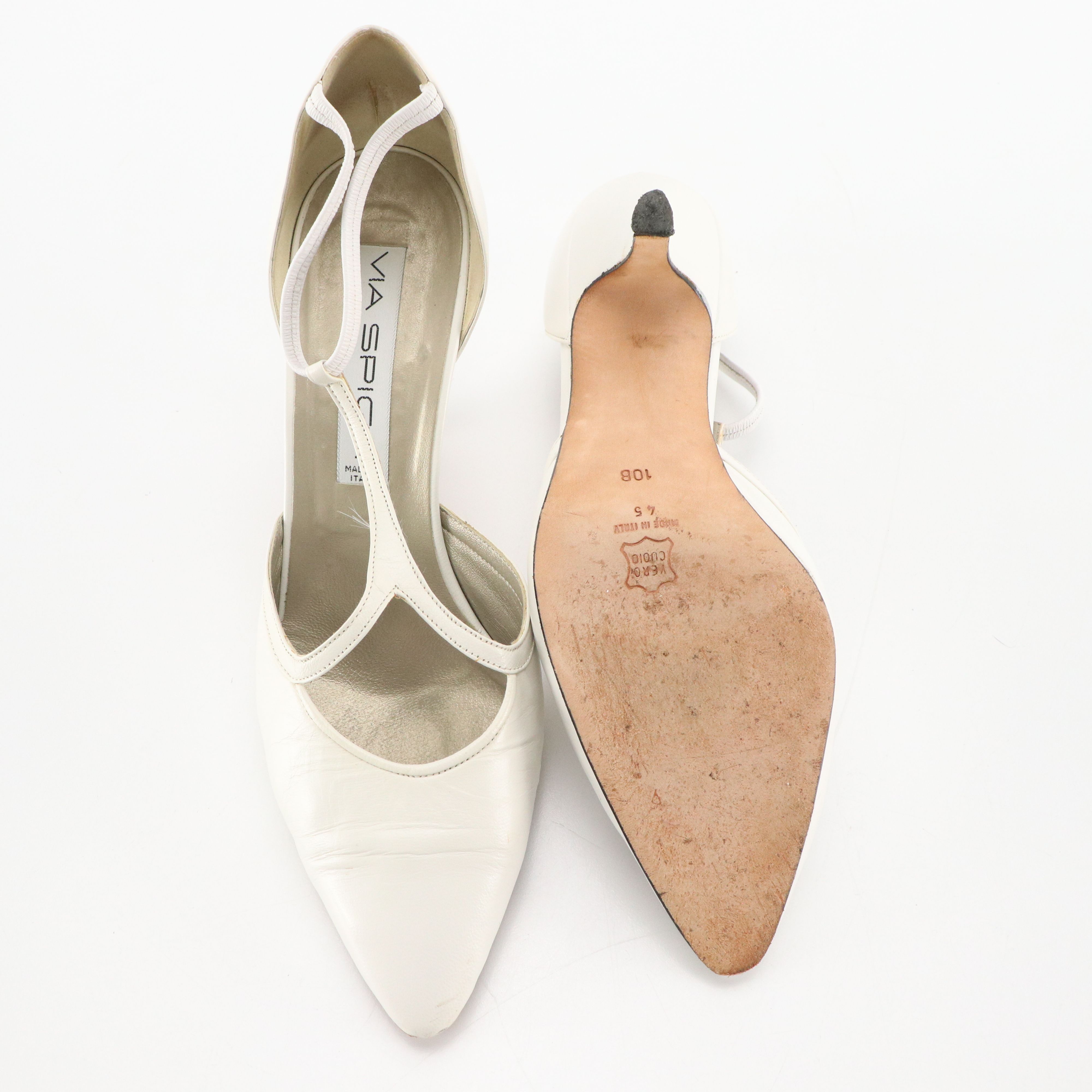 Via Spiga White Leather T-Strap and Cachola Grey leather Heels, With Box