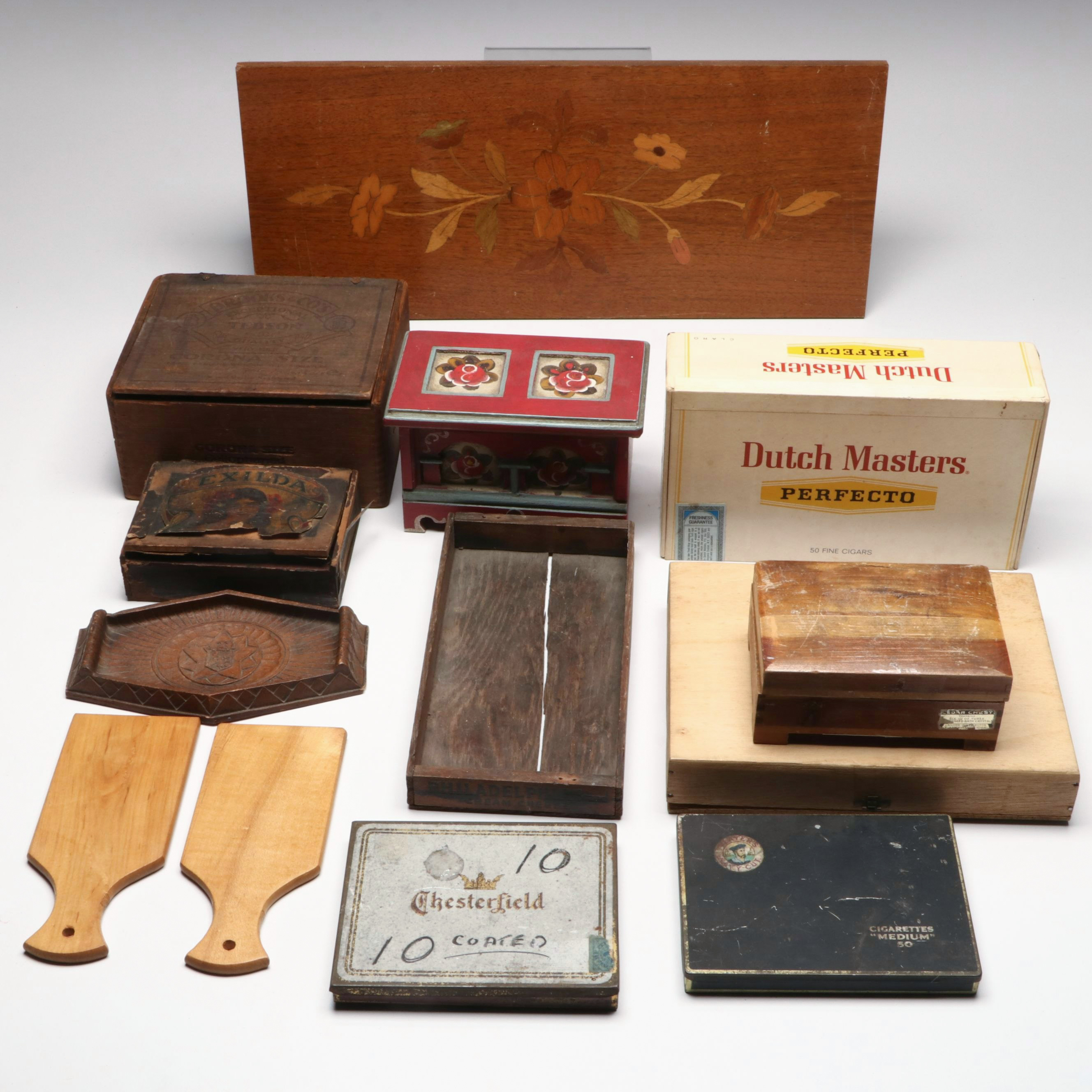 Chesterfield and Dutch Masters Cigar Boxes with More Vintage Decorative Boxes