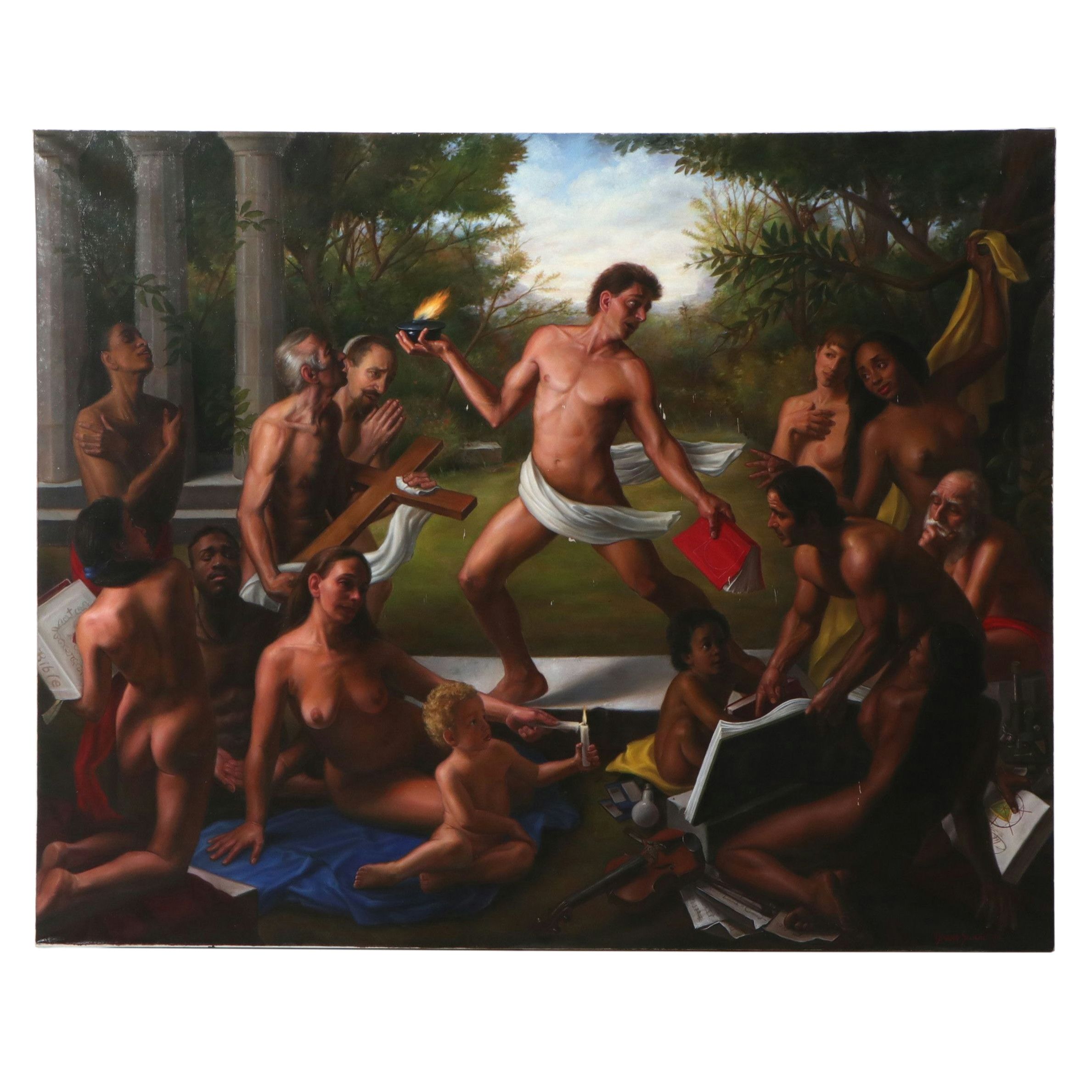 Bruno Surdo Monumental Allegorical Oil Painting of Nude Figures, 1996