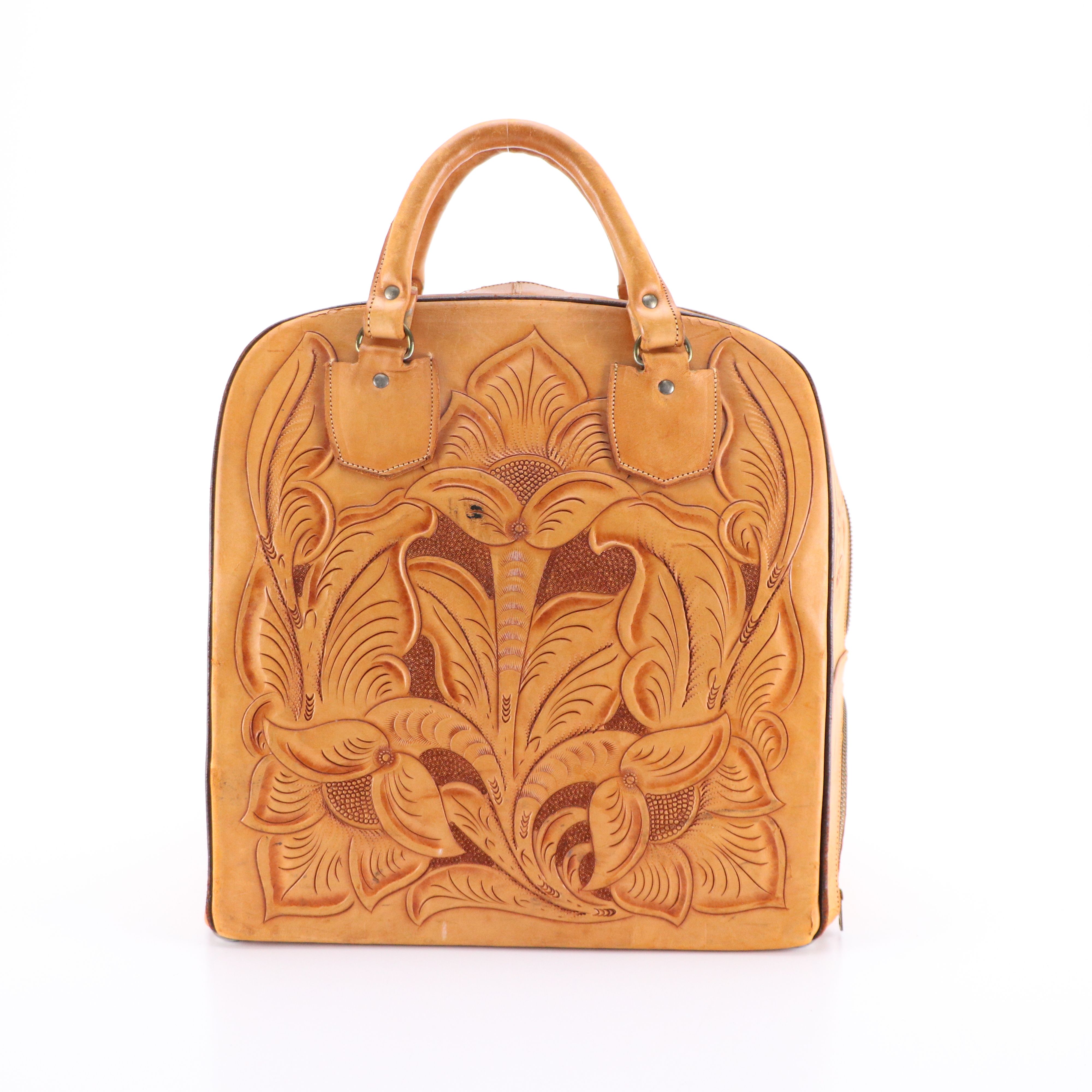 Mexican Hand-Tooled Leather Bowling Bag