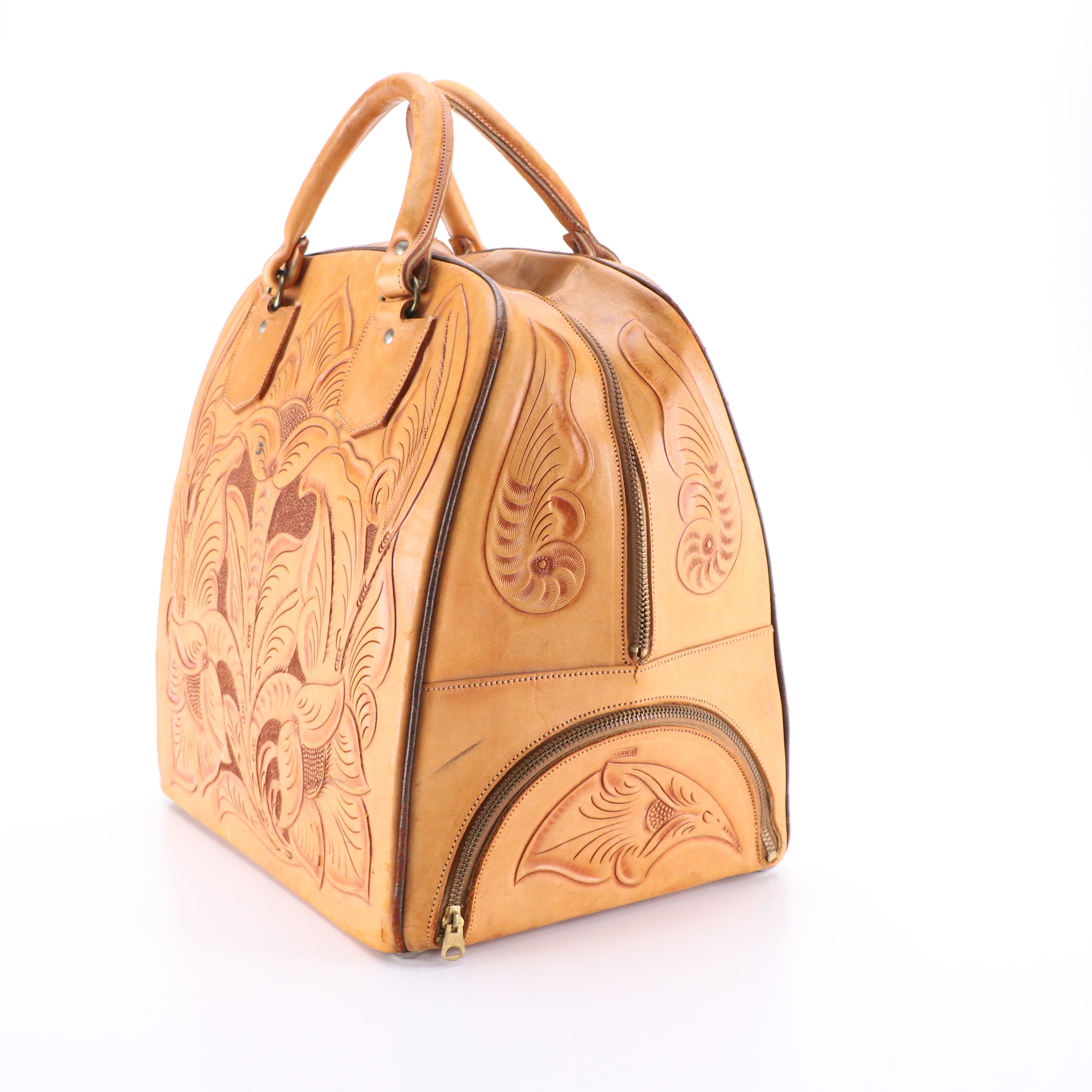 Mexican Hand-Tooled Leather Bowling Bag