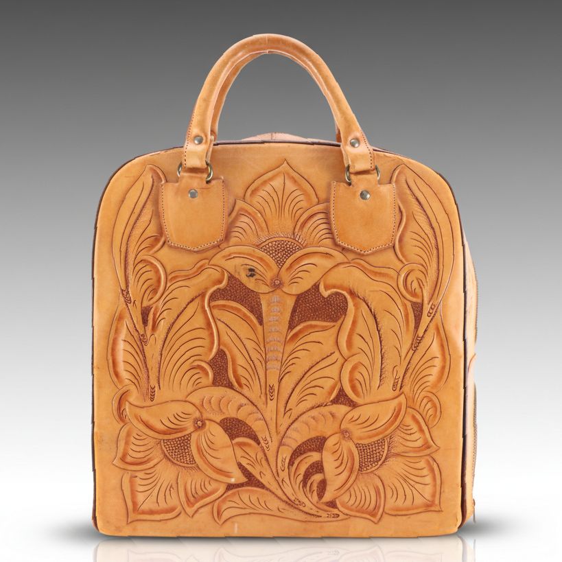 Mexican Hand-Tooled Leather Bowling Bag
