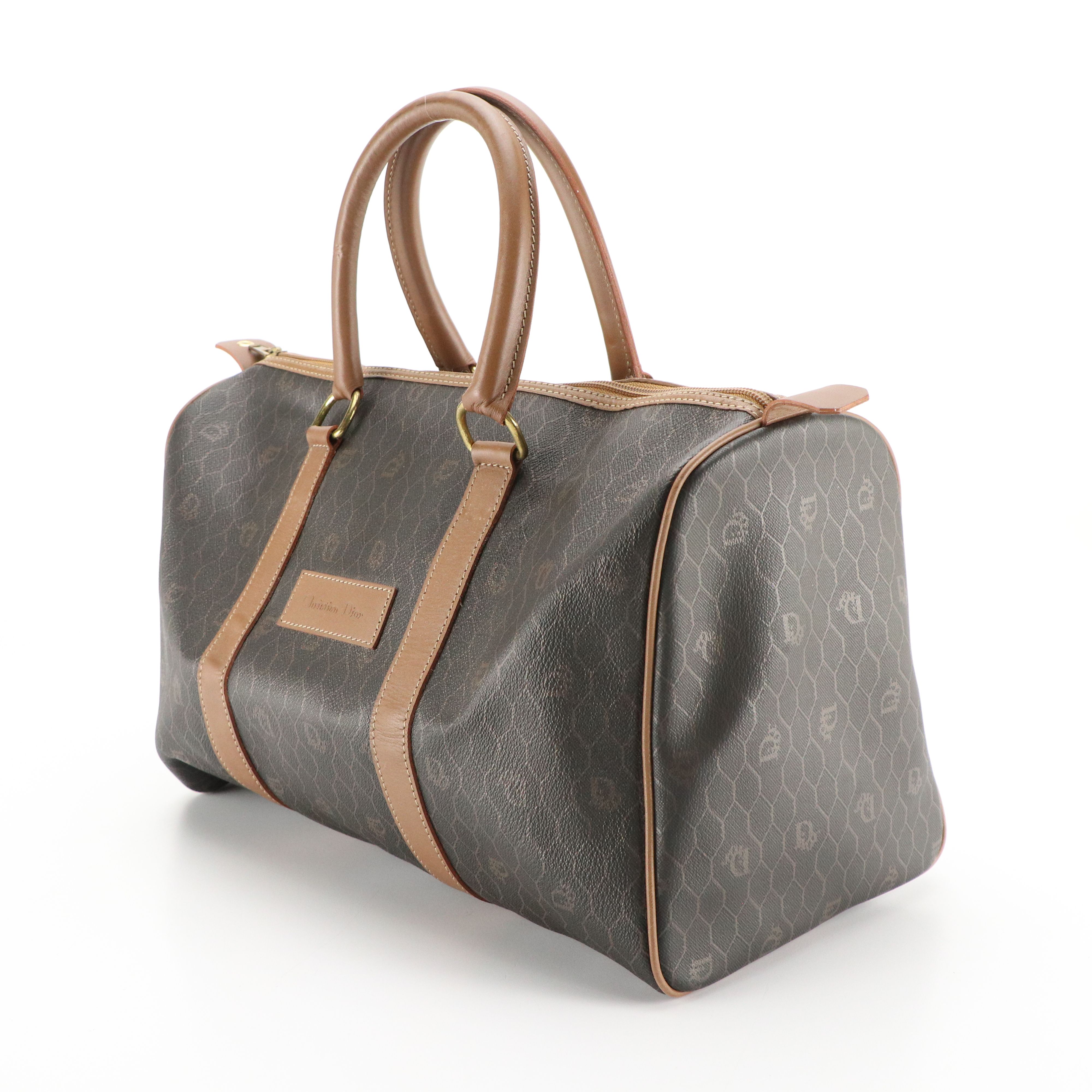 Christian Dior Honeycomb Coated Canvas and Leather Large Boston Bag