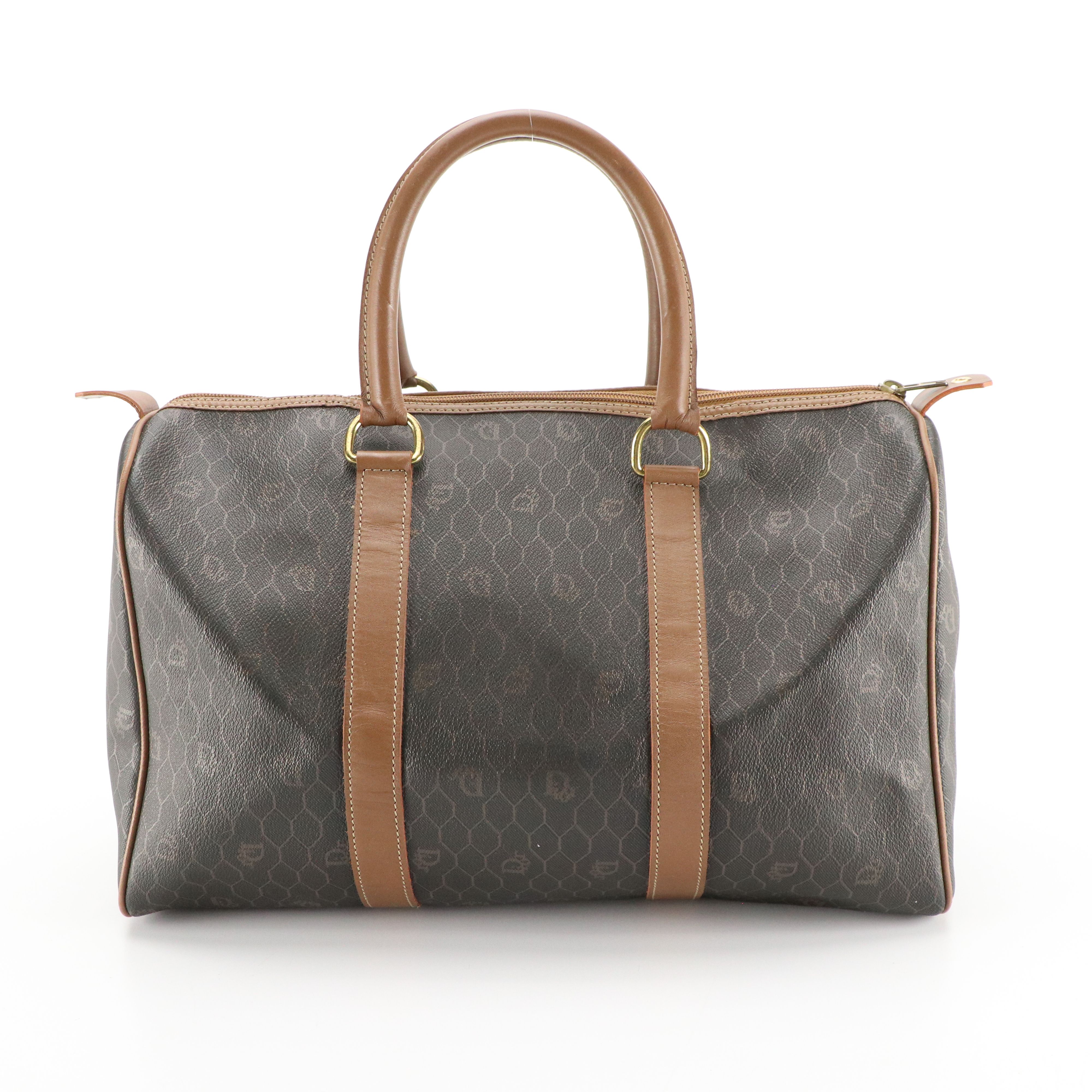 Christian Dior Honeycomb Coated Canvas and Leather Large Boston Bag