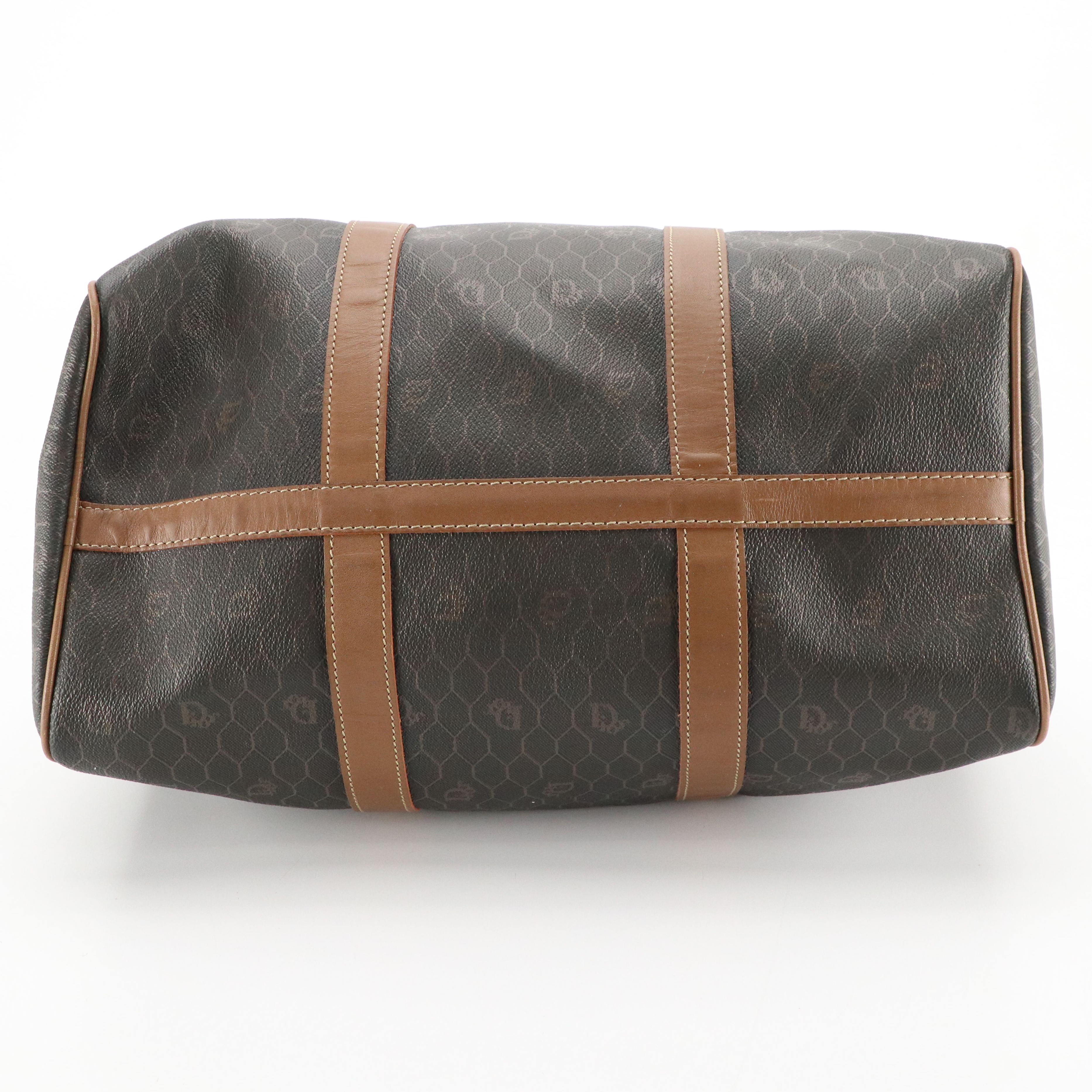 Christian Dior Honeycomb Coated Canvas and Leather Large Boston Bag