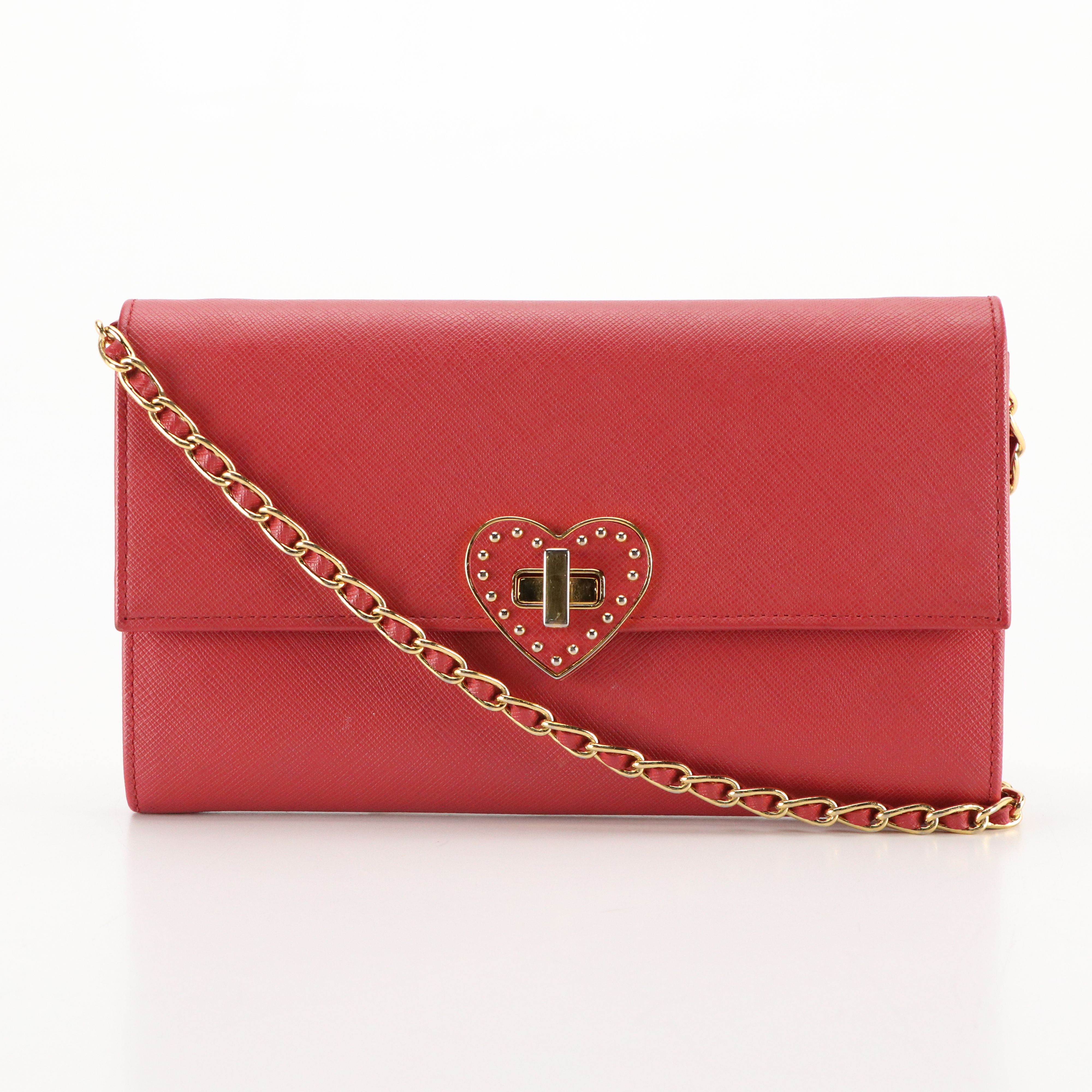 Prada Heart Turnlock Chain Link Crossbody Bag in Saffiano Lux Leather