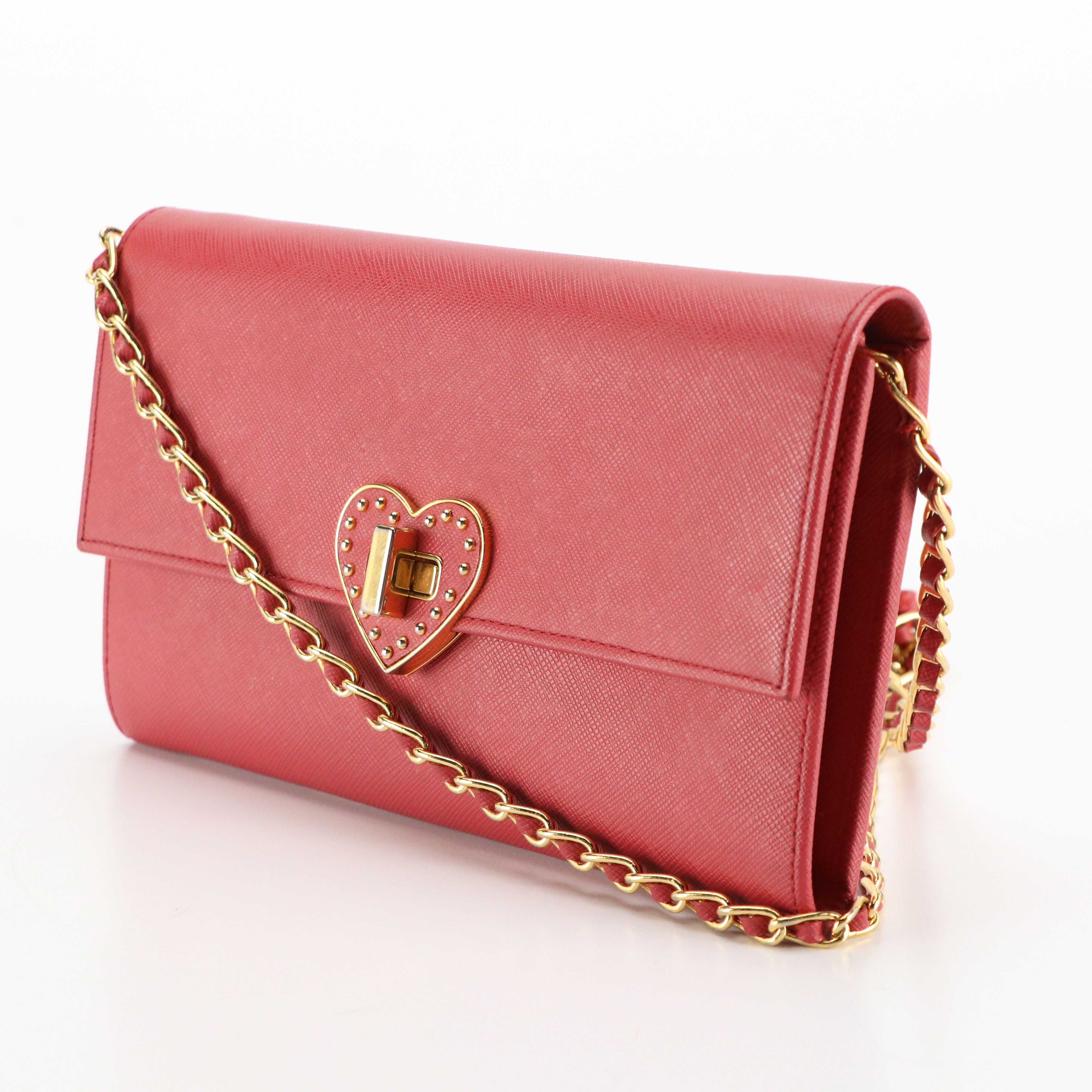 Prada Heart Turnlock Chain Link Crossbody Bag in Saffiano Lux Leather