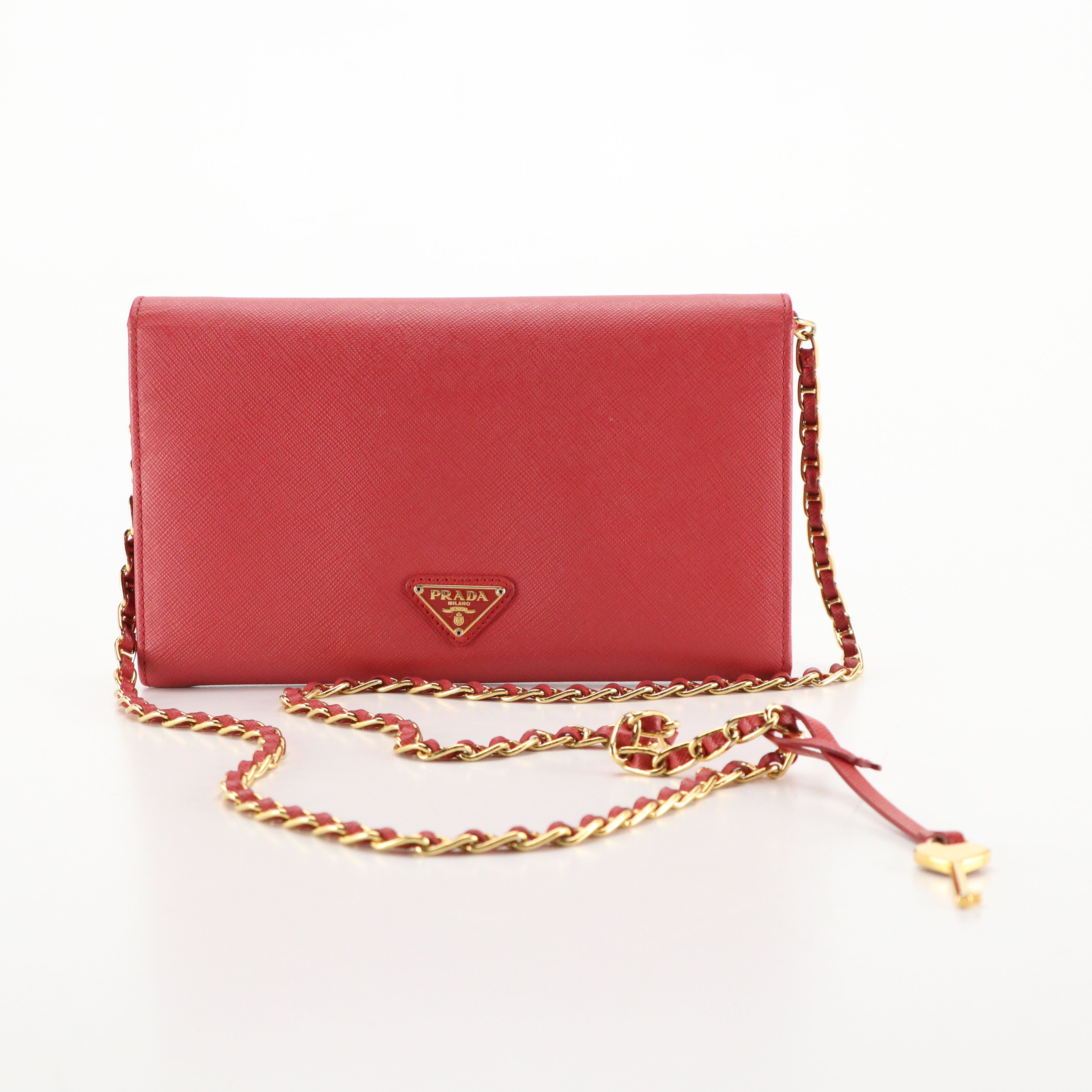Prada Heart Turnlock Chain Link Crossbody Bag in Saffiano Lux Leather