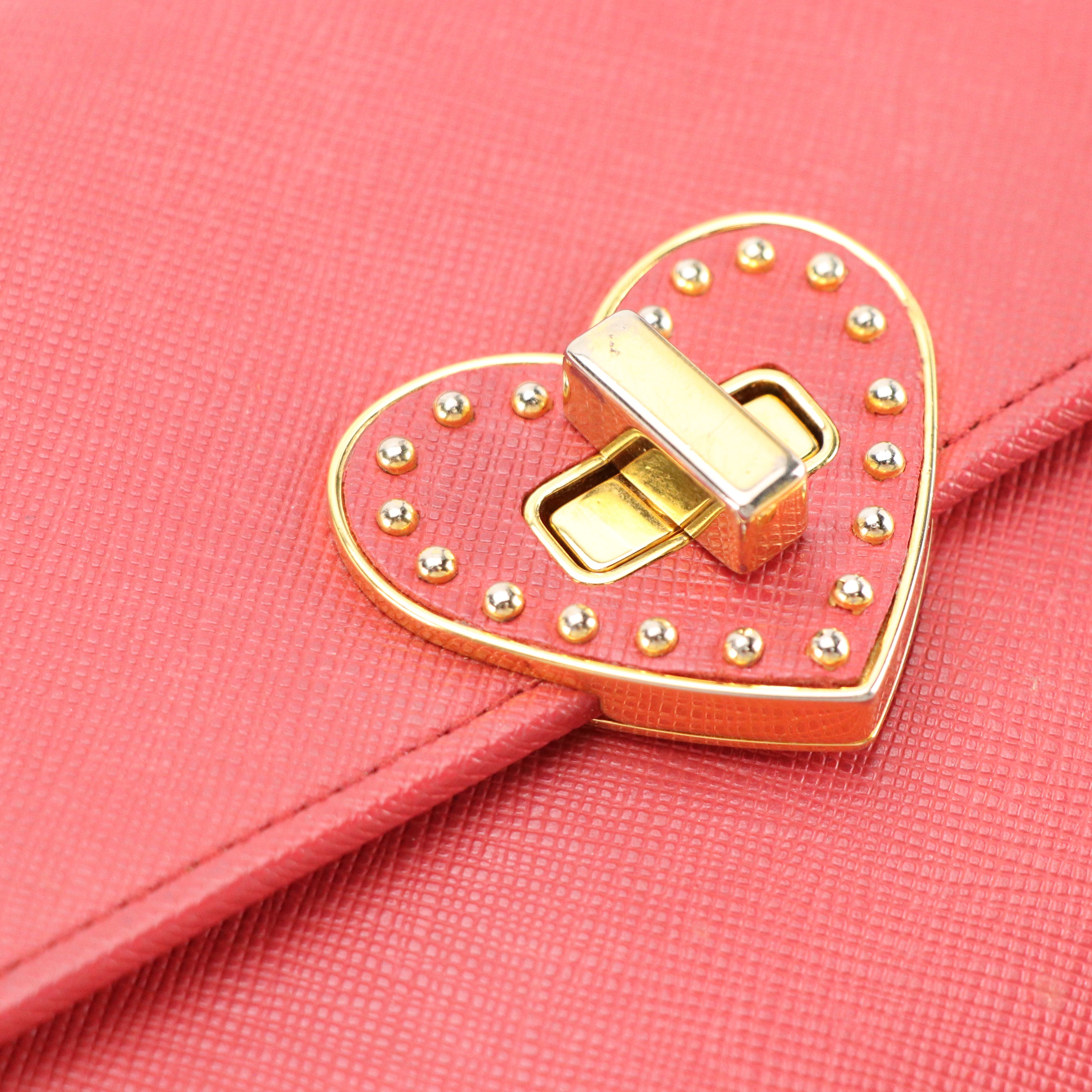 Prada Heart Turnlock Chain Link Crossbody Bag in Saffiano Lux Leather