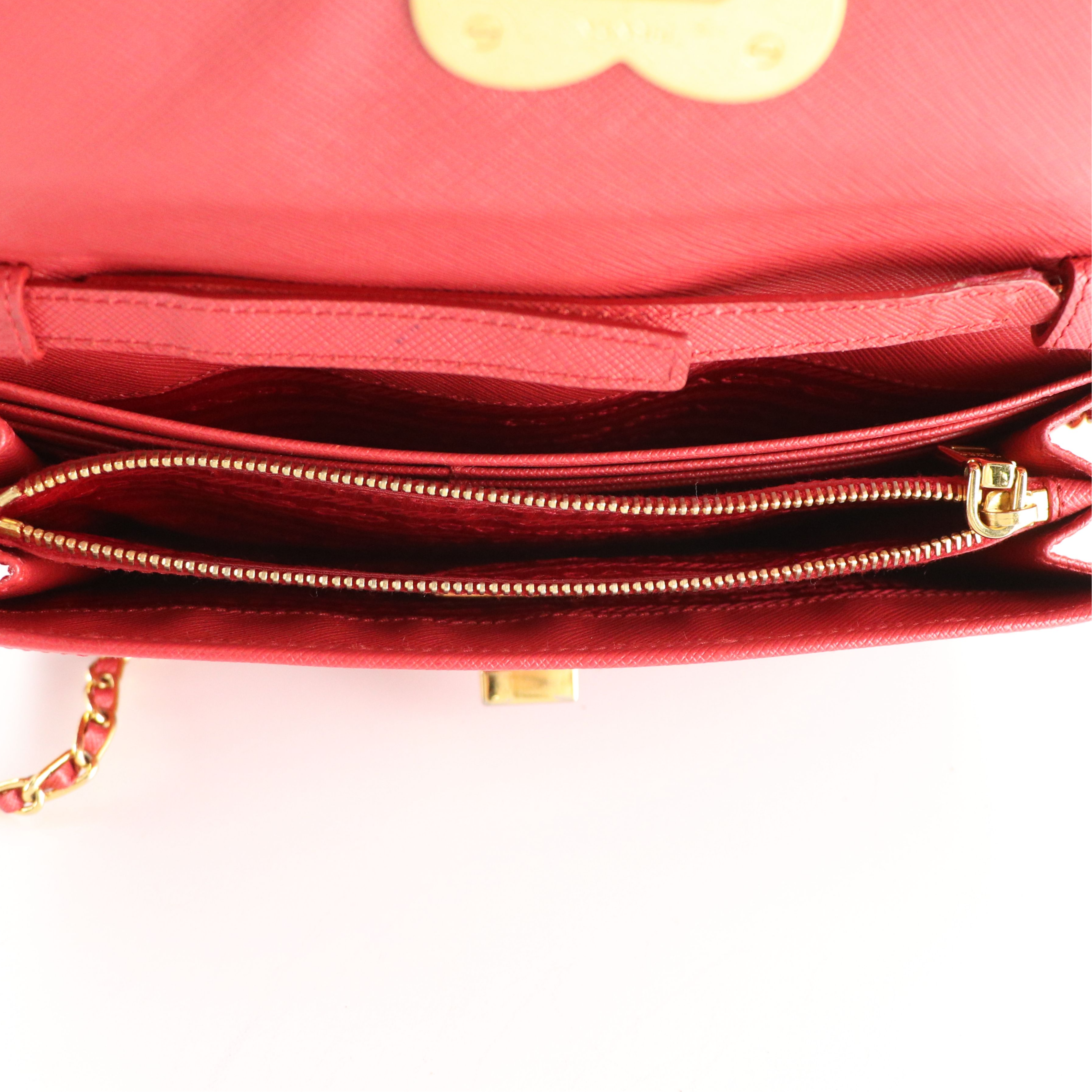 Prada Heart Turnlock Chain Link Crossbody Bag in Saffiano Lux Leather