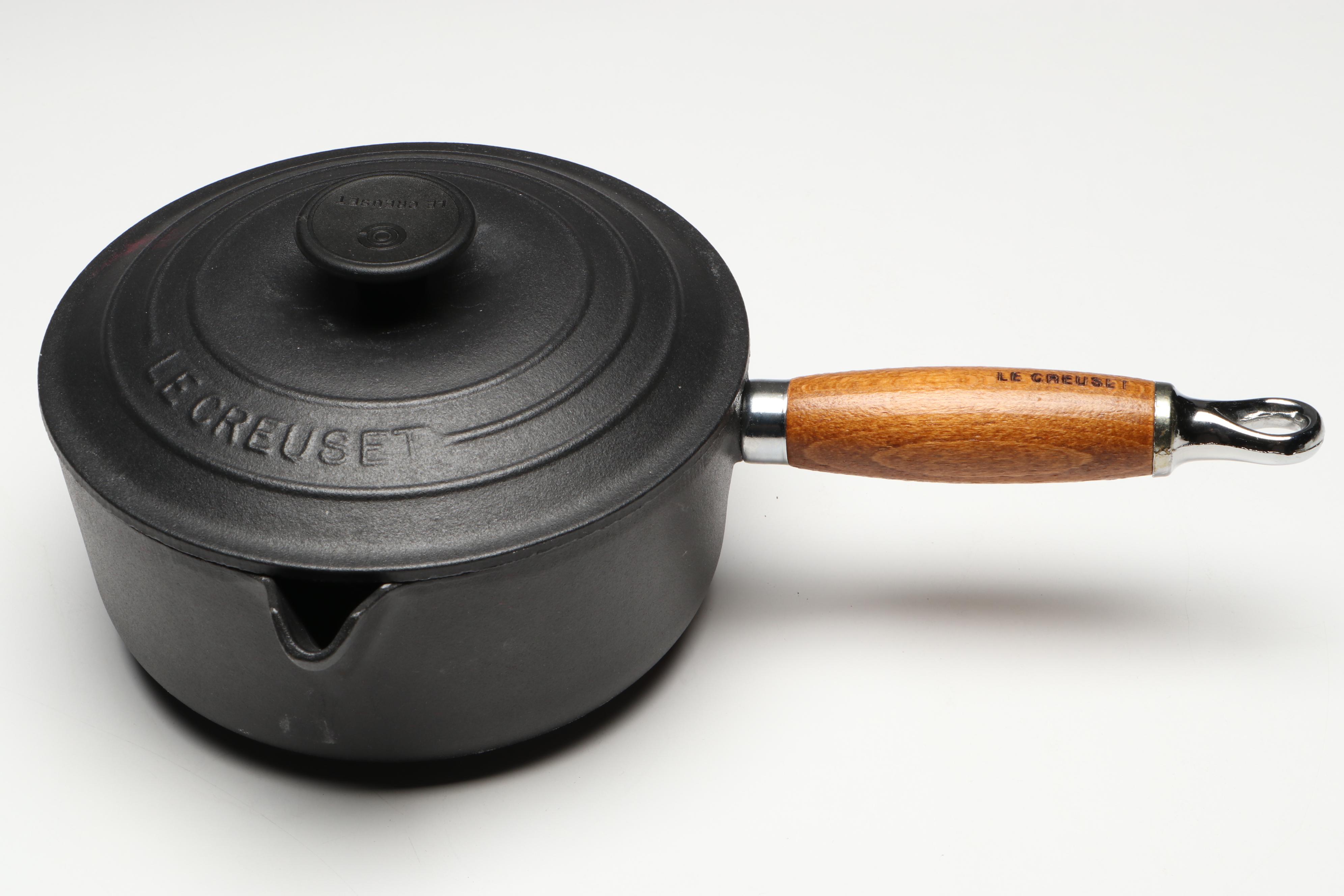 Le Creuset Cast Iron Sauce Pan with Wagner Cast Iron Frying Pan and More