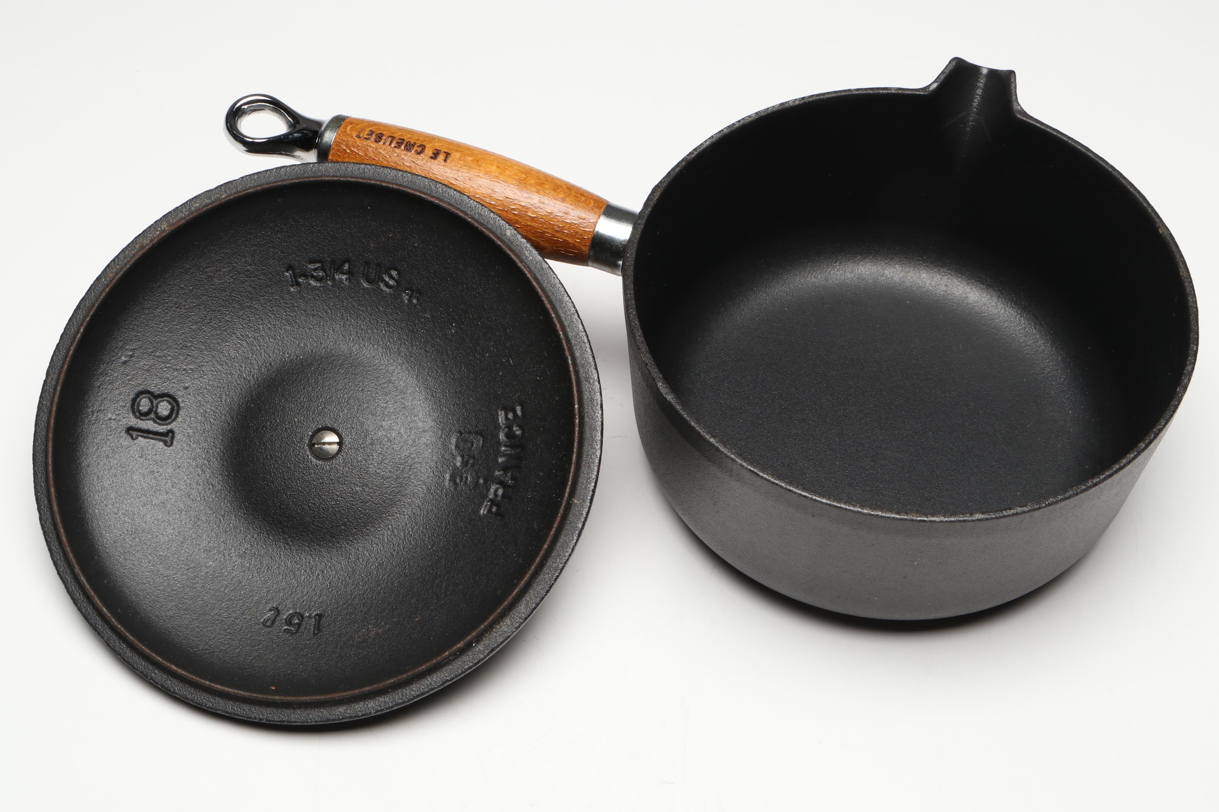 Le Creuset Cast Iron Sauce Pan with Wagner Cast Iron Frying Pan and More
