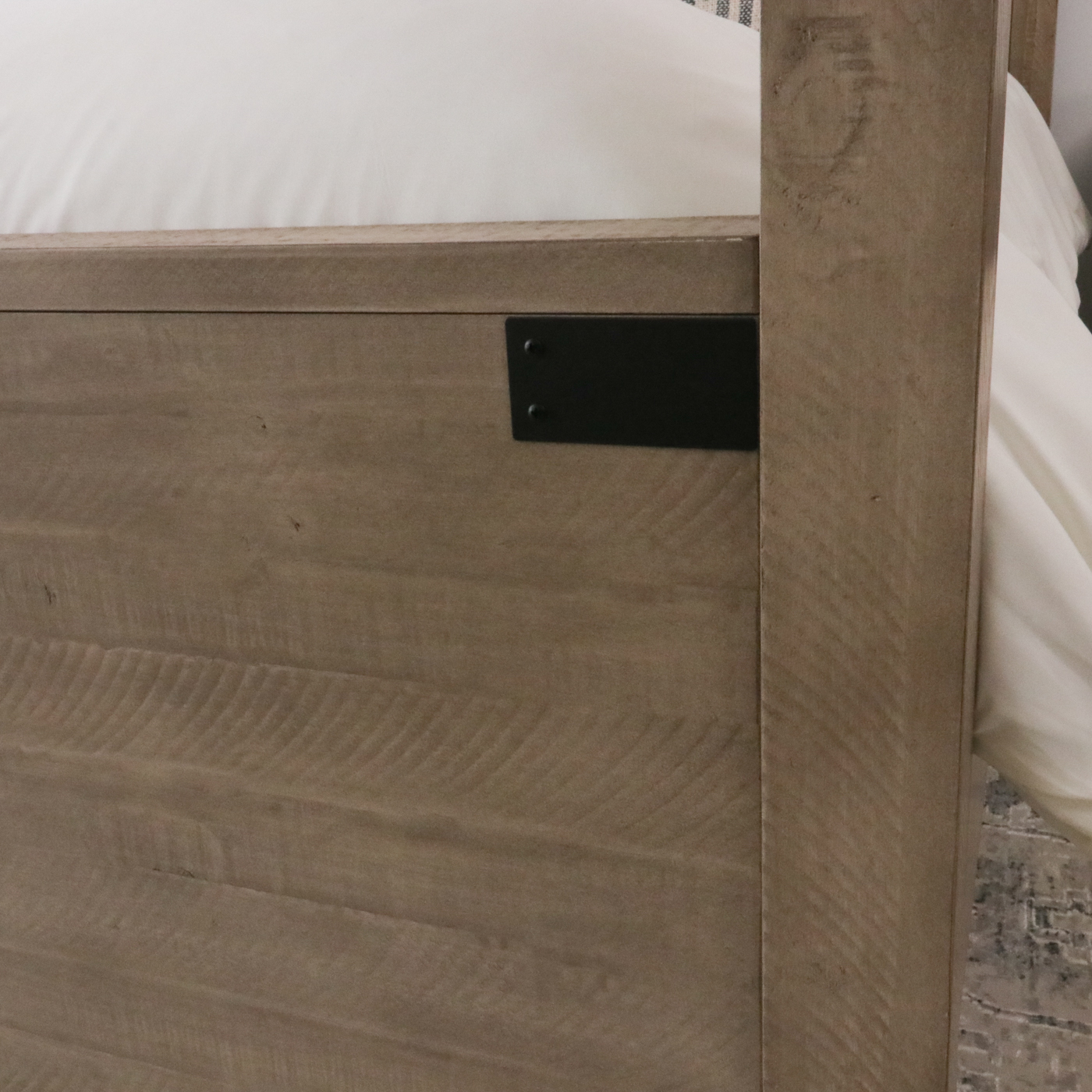 Modern Rustic Driftwood-Finished Oak King-Size Canopy Bed Frame