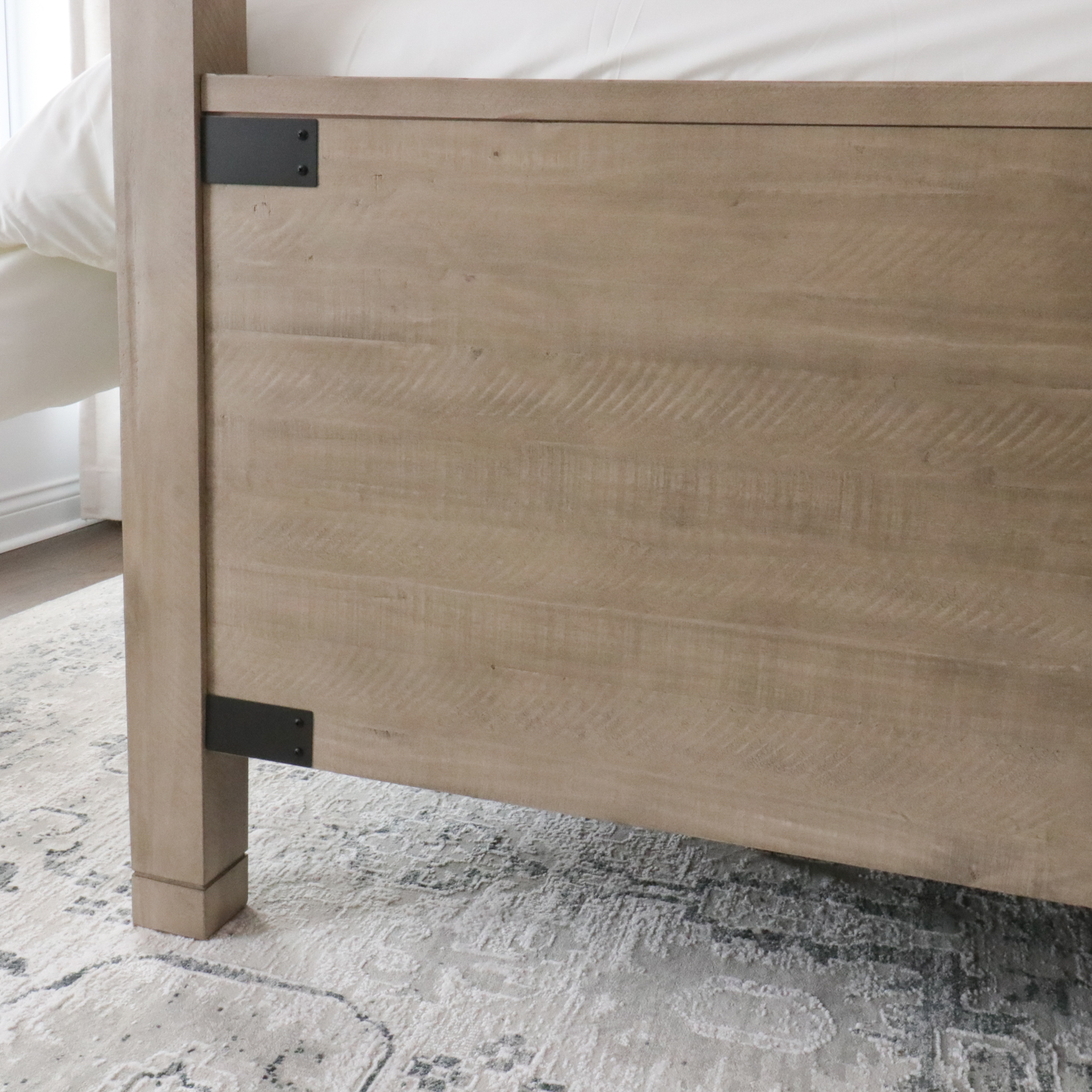 Modern Rustic Driftwood-Finished Oak King-Size Canopy Bed Frame