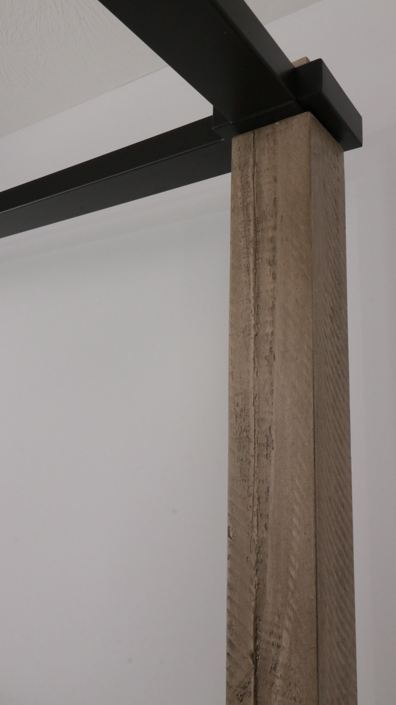 Modern Rustic Driftwood-Finished Oak King-Size Canopy Bed Frame