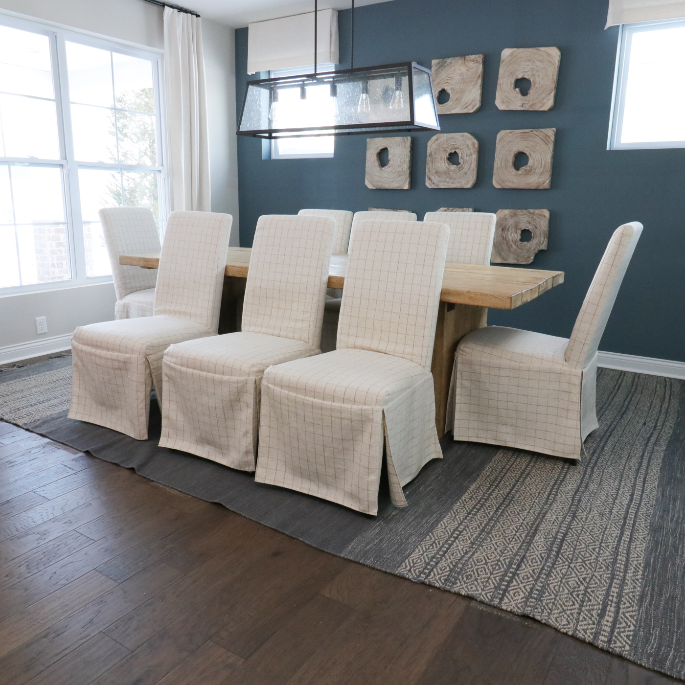 Riverside Furniture Upholstered Dining Chairs with Rustic Dining Table