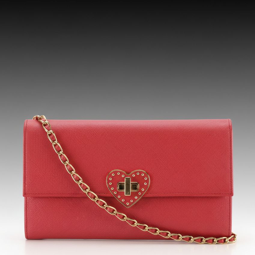 Prada Heart Turnlock Chain Link Crossbody Bag in Saffiano Lux Leather