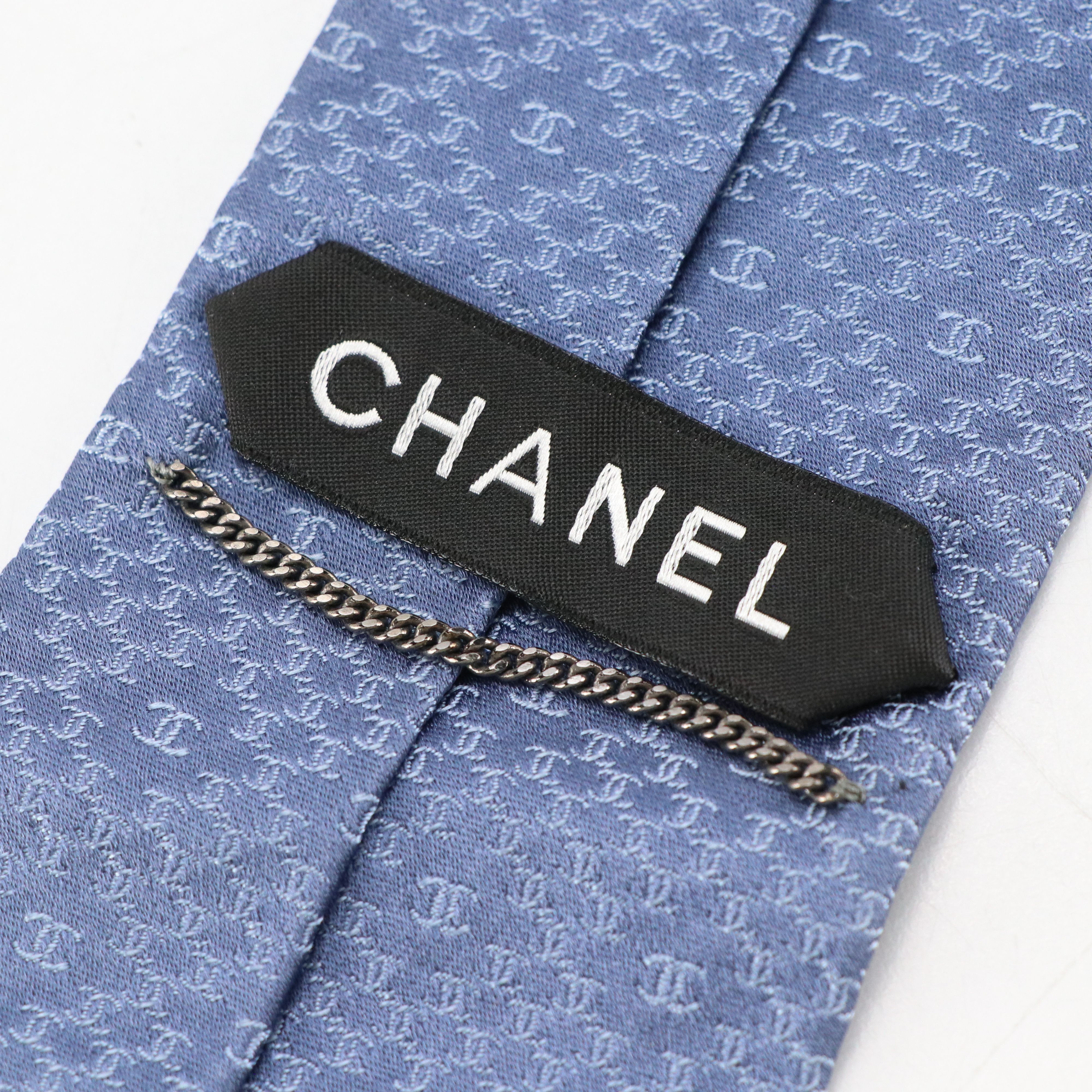 Chanel Tonal CC Pattern Tall Necktie in Silk Jacquard