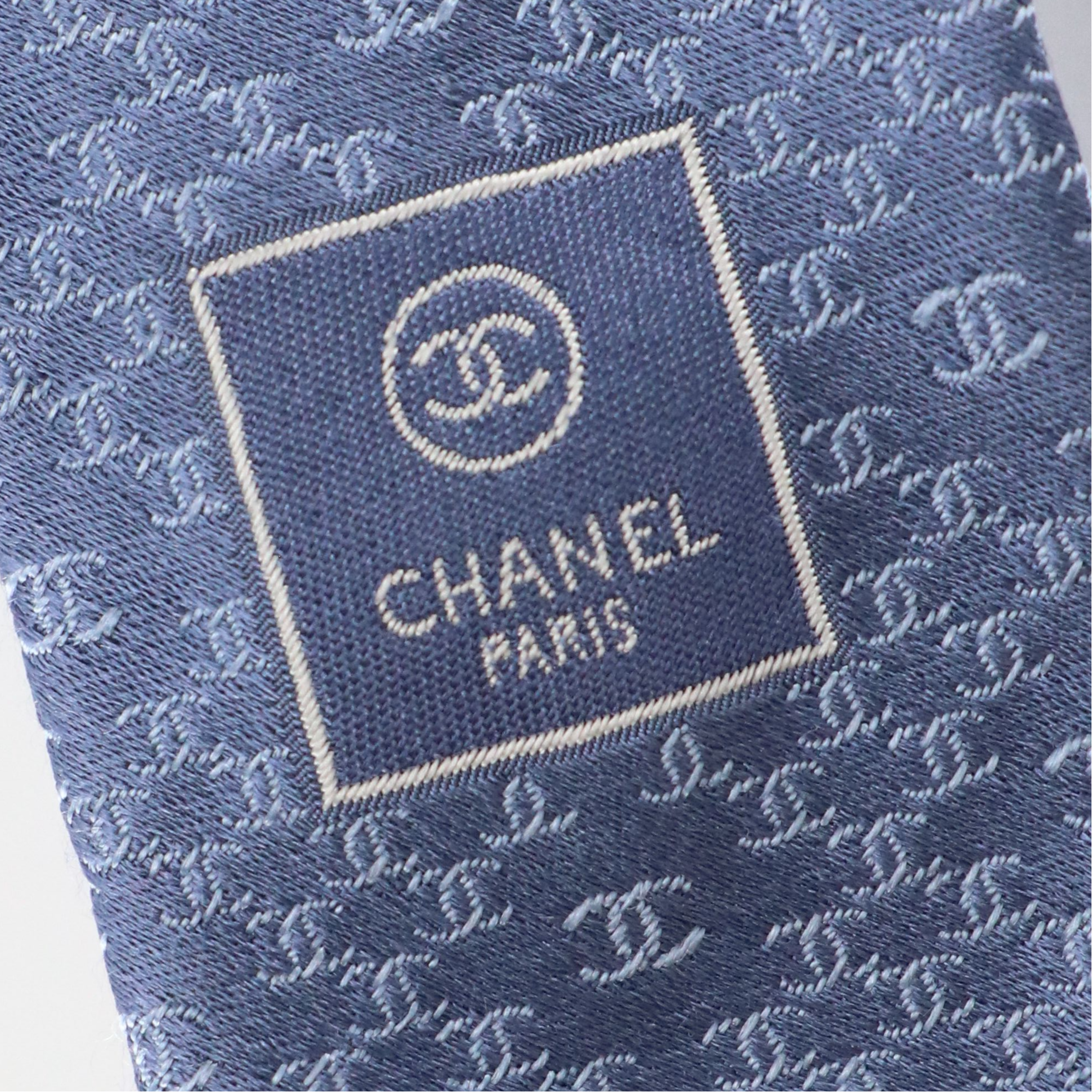 Chanel Tonal CC Pattern Tall Necktie in Silk Jacquard