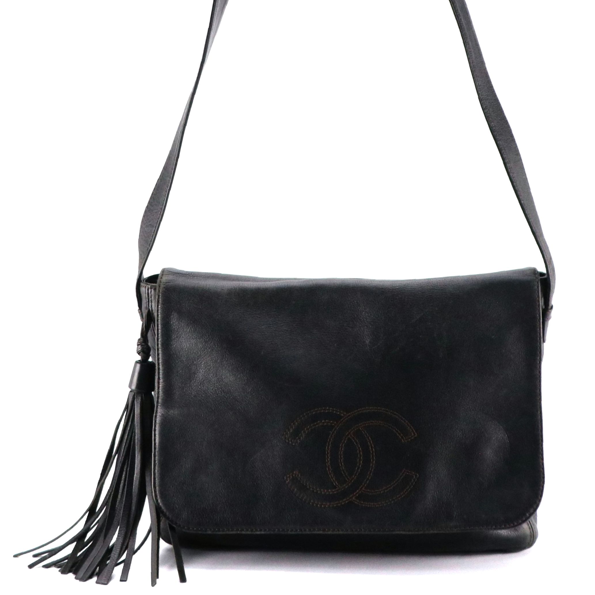Chanel Stitched CC Flap Messenger Bag in Leather with Box