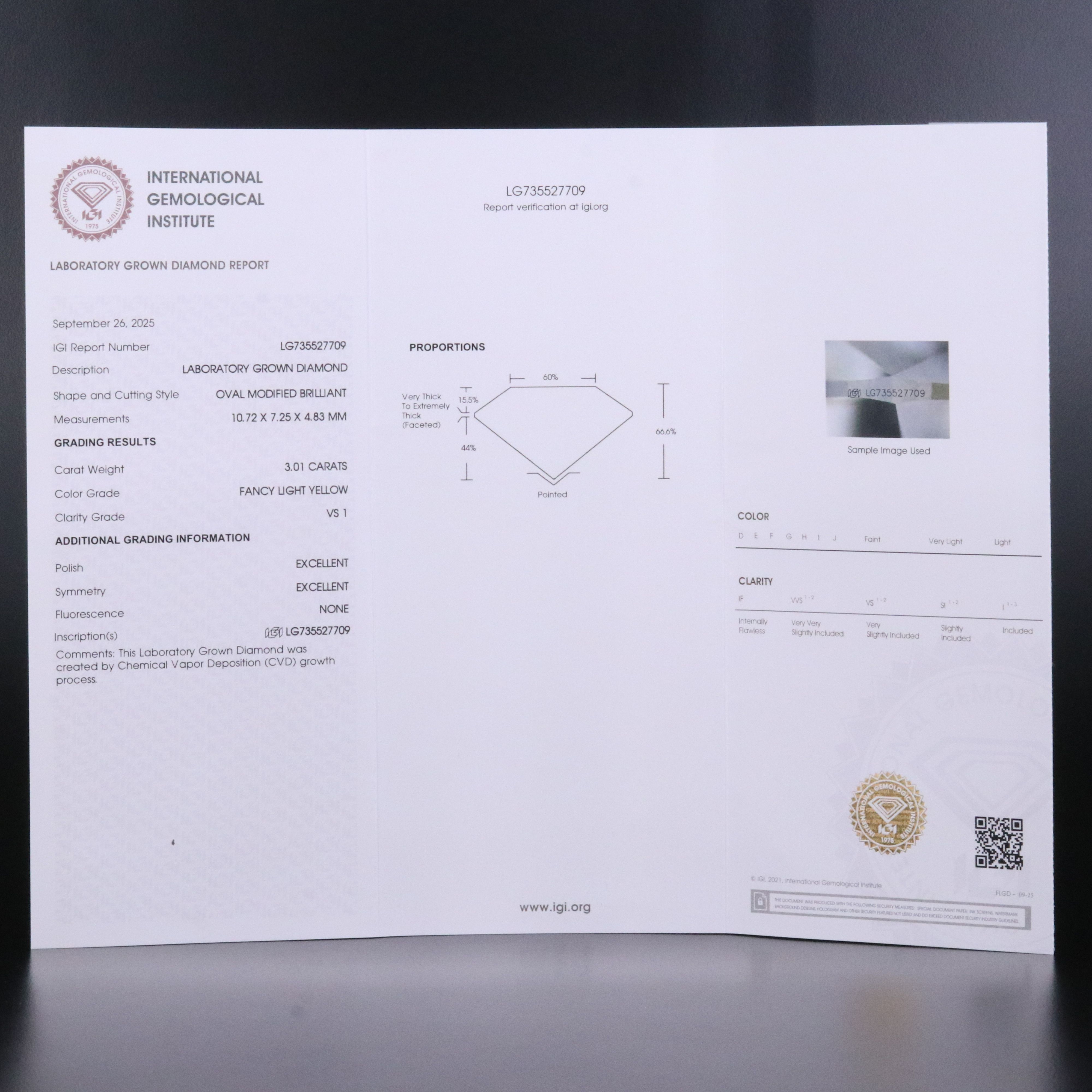 18K 3.01 CT Fancy Light Yellow Lab Grown Diamond Ring with IGI Report