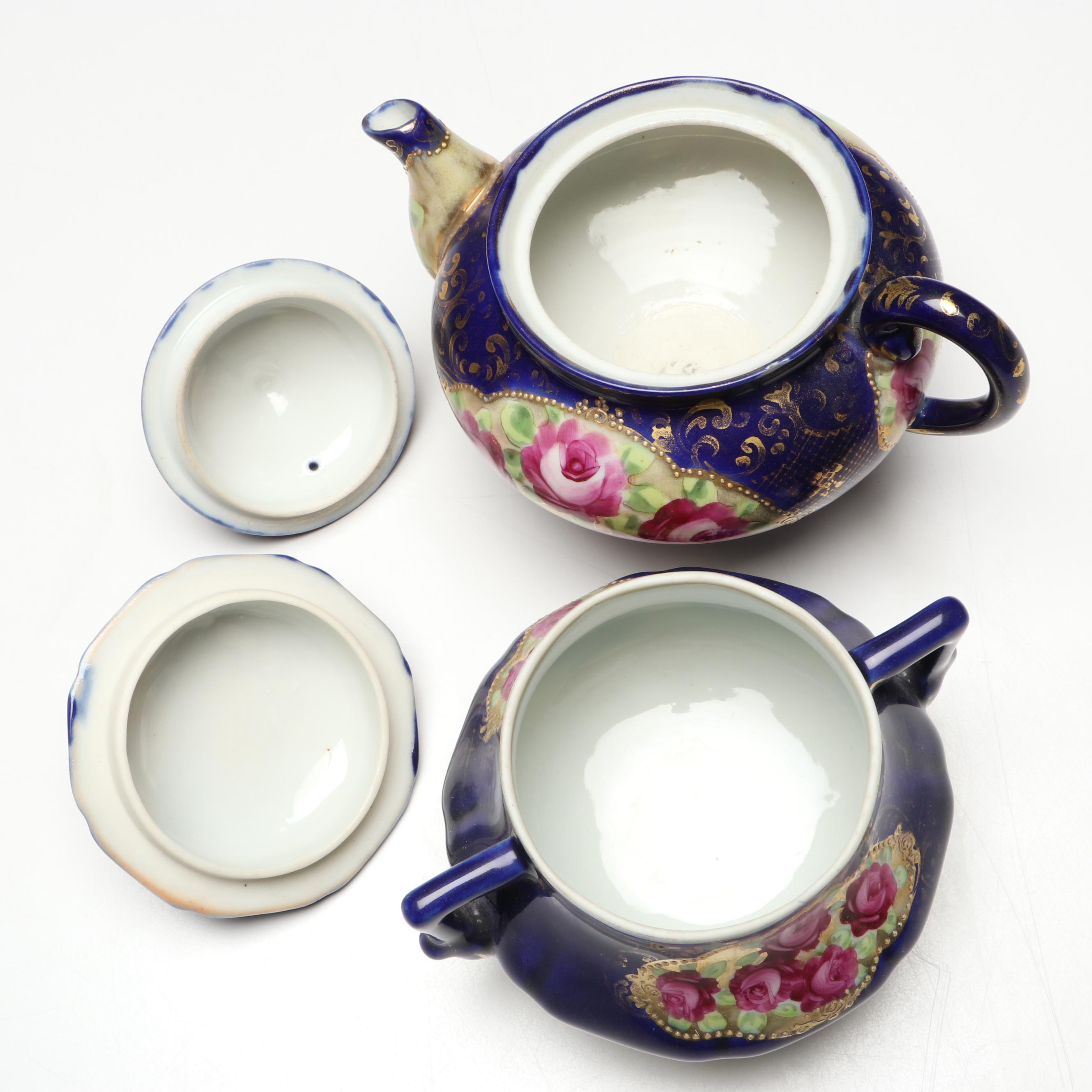 Victorian Floral Gilt Accent Porcelain Partial Tea Set