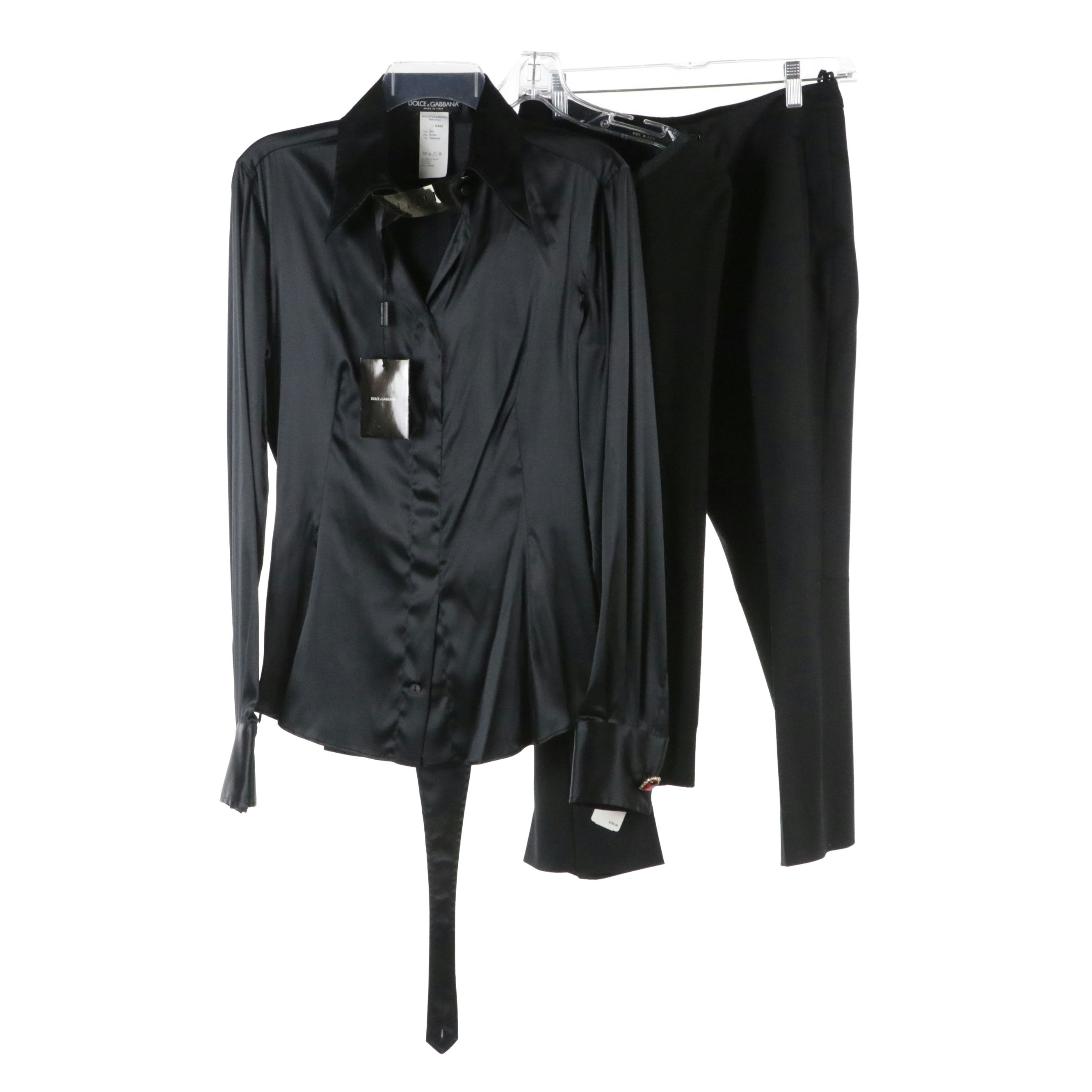 Dolce & Gabbana Top and Silk Blend Shirt with Prada Flat-Front Trousers