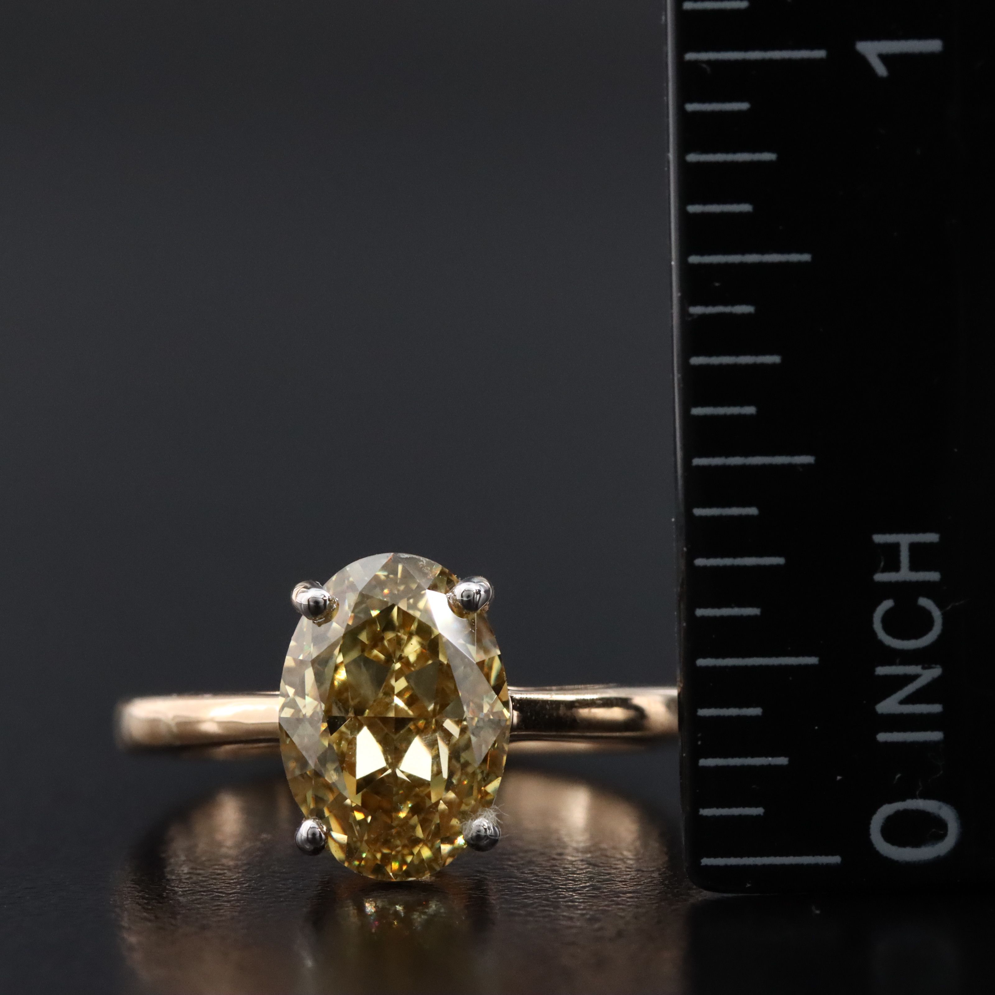 18K 3.08 CT Fancy Intense Yellow Lab Grown Diamond Ring with IGI Report