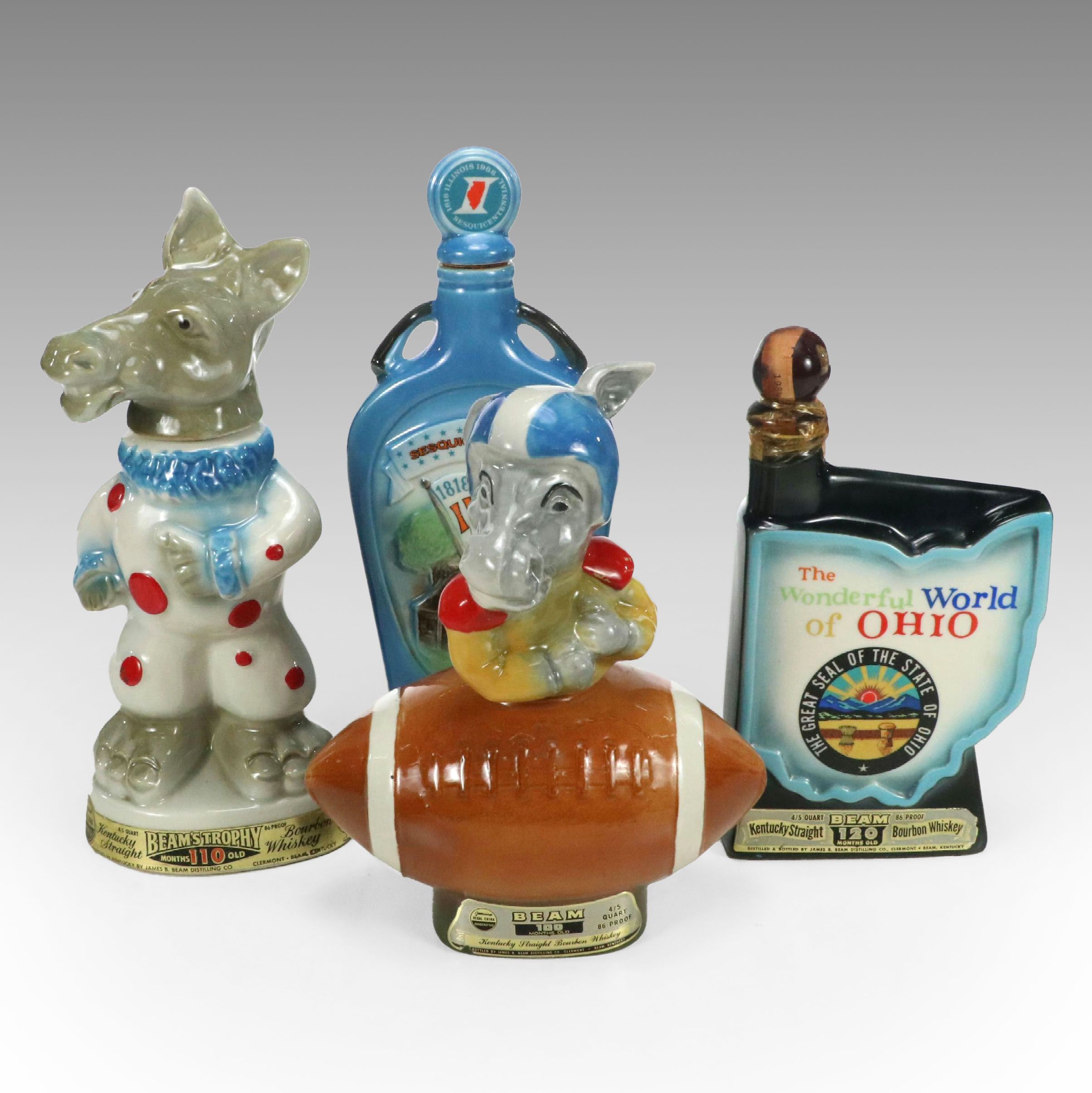 Jim Beam Kentucky Straight Bourbon Whiskey Ceramic Novelty Decanters