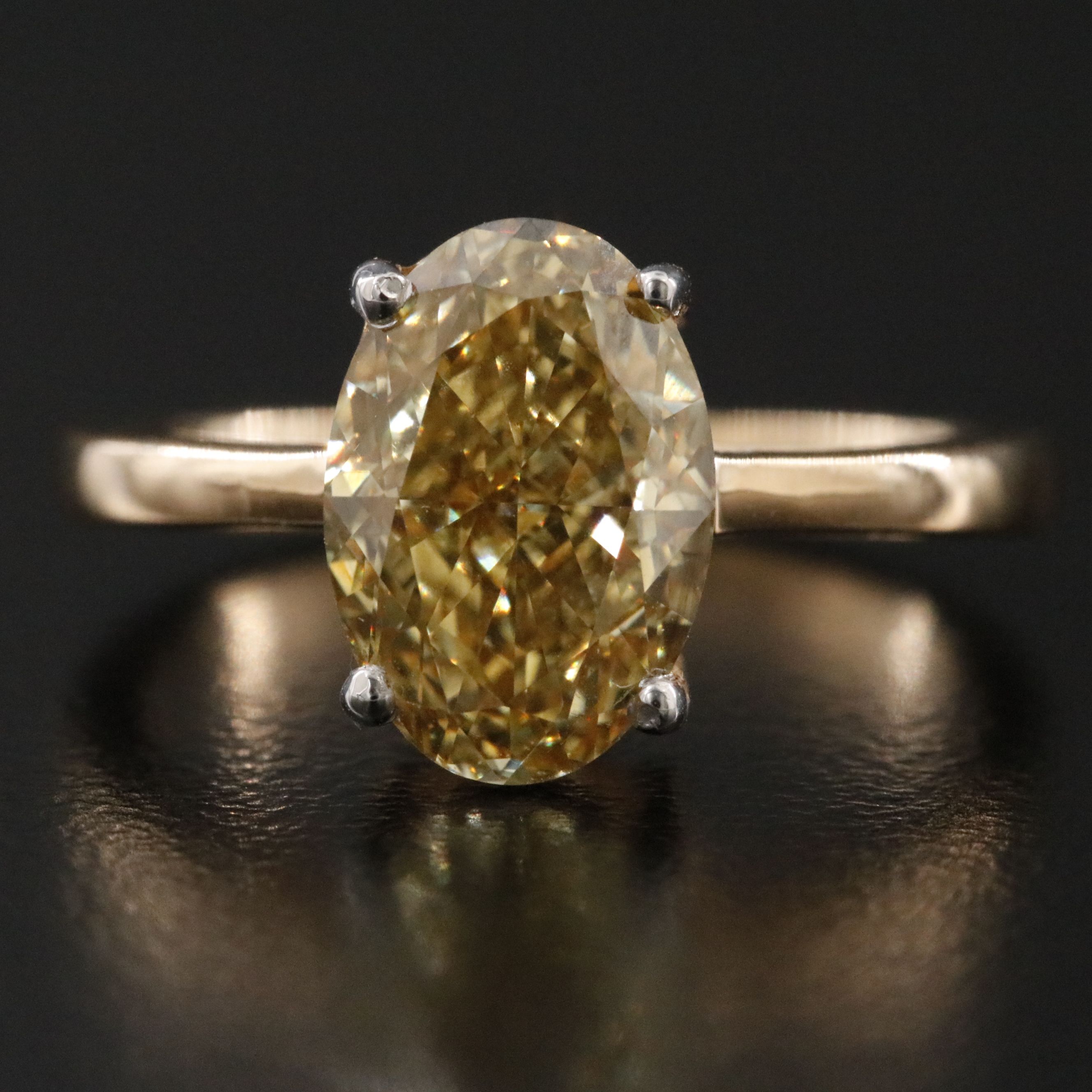 18K 3.08 CT Fancy Intense Yellow Lab Grown Diamond Ring with IGI Report