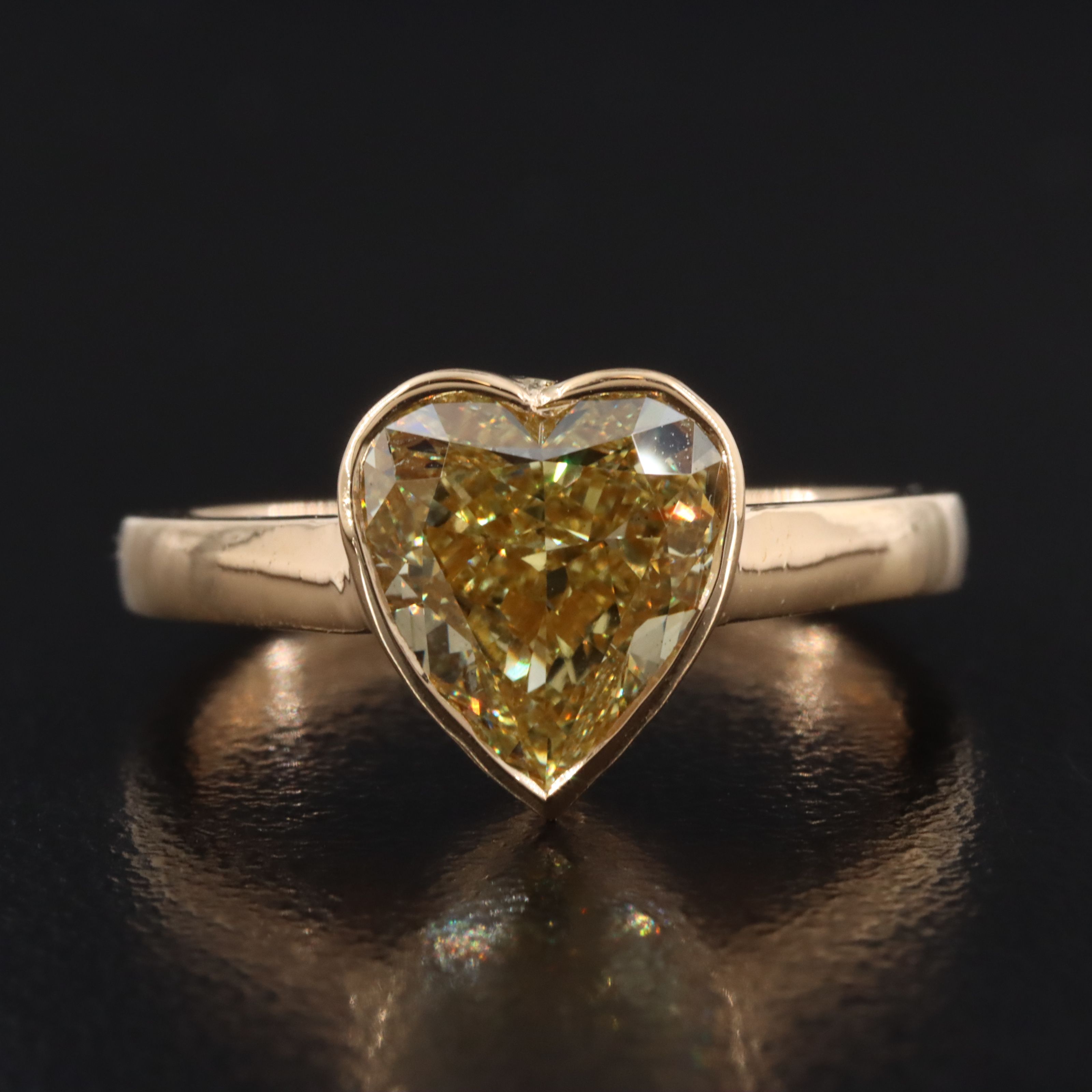 18K 3.00 CT Lab Grown Fancy Intense Yellow Diamond Solitaire Ring w/ IGI Report