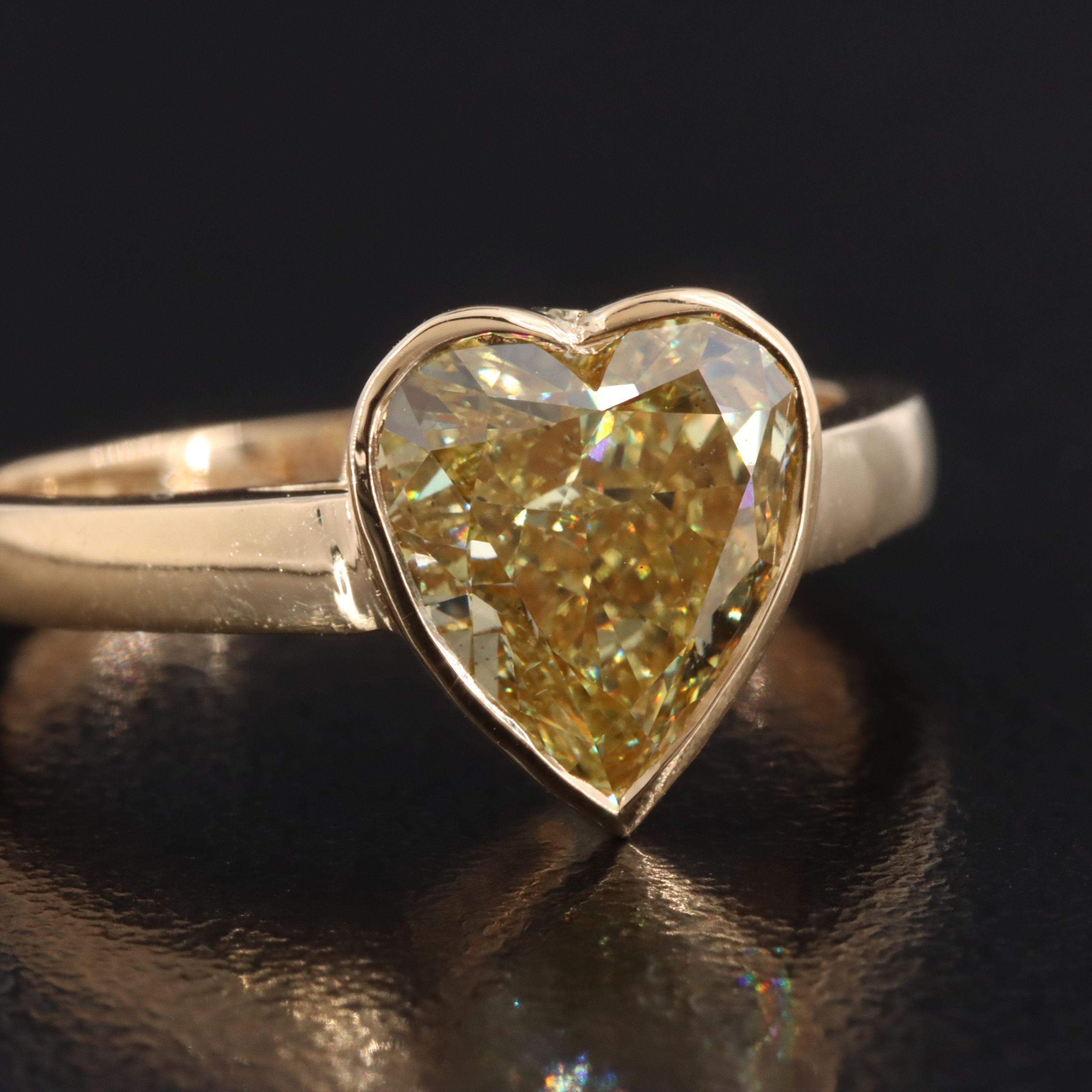 18K 3.00 CT Lab Grown Fancy Intense Yellow Diamond Solitaire Ring w/ IGI Report