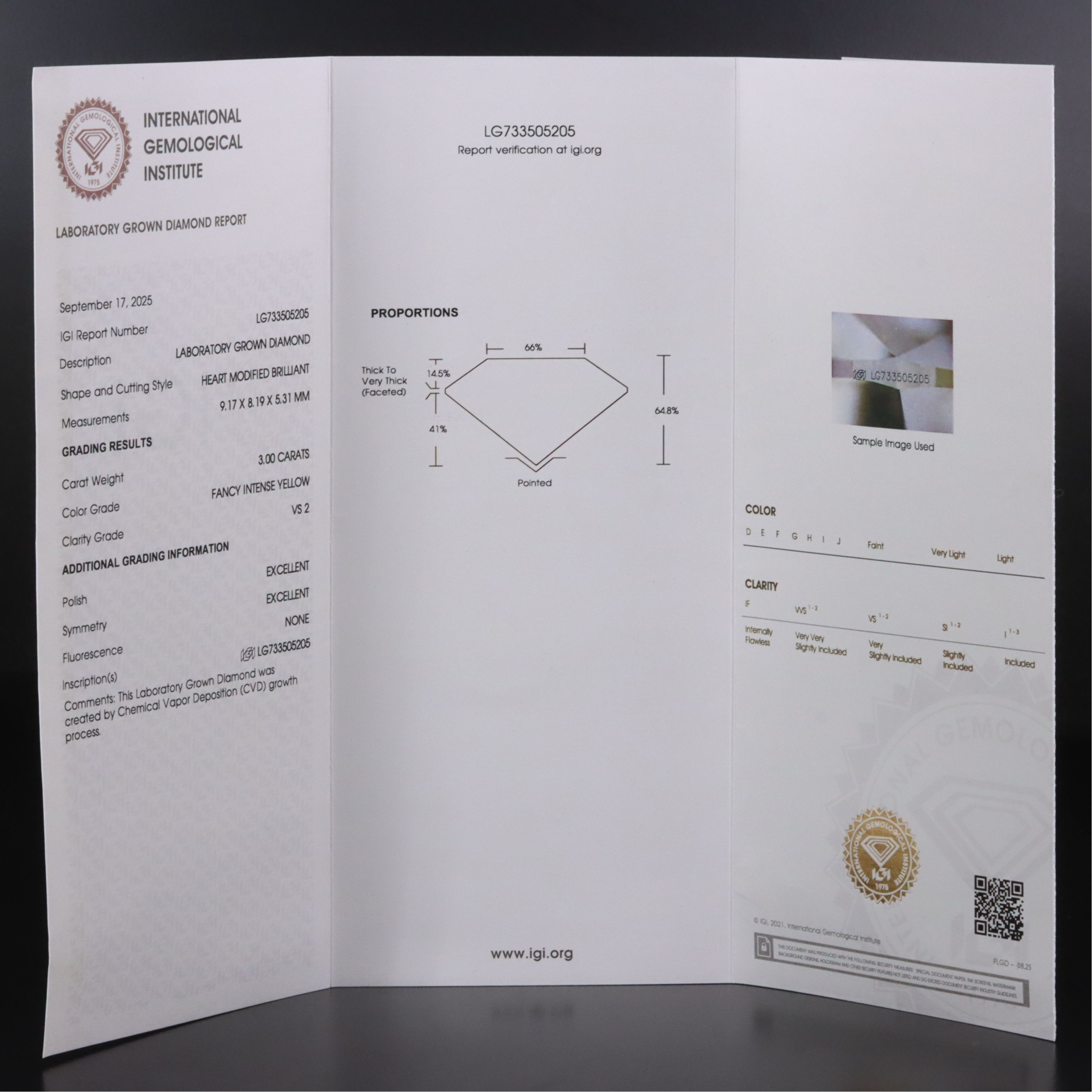 18K 3.00 CT Lab Grown Fancy Intense Yellow Diamond Solitaire Ring w/ IGI Report