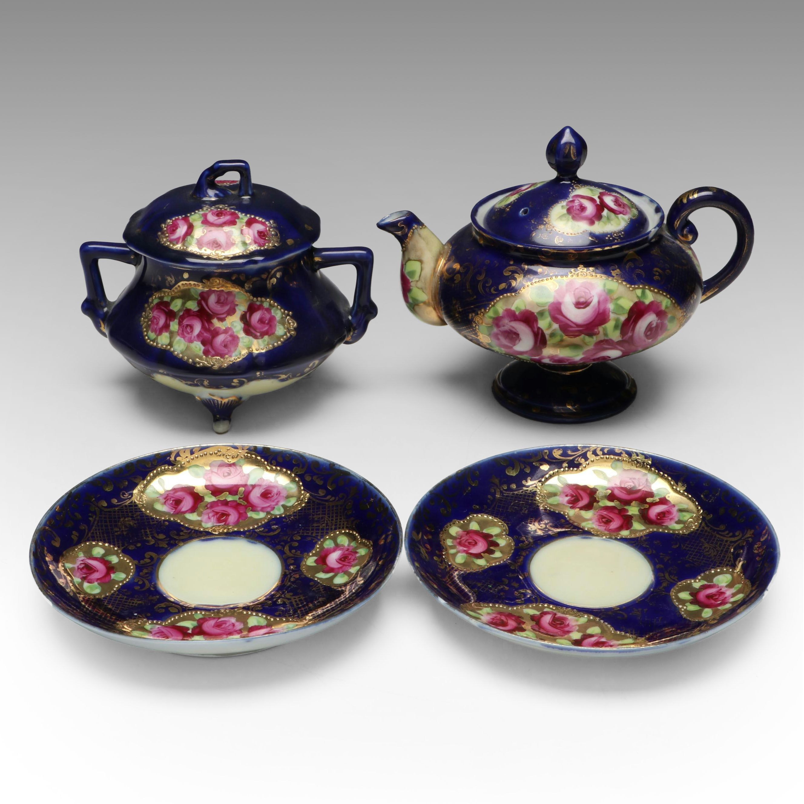 Victorian Floral Gilt Accent Porcelain Partial Tea Set