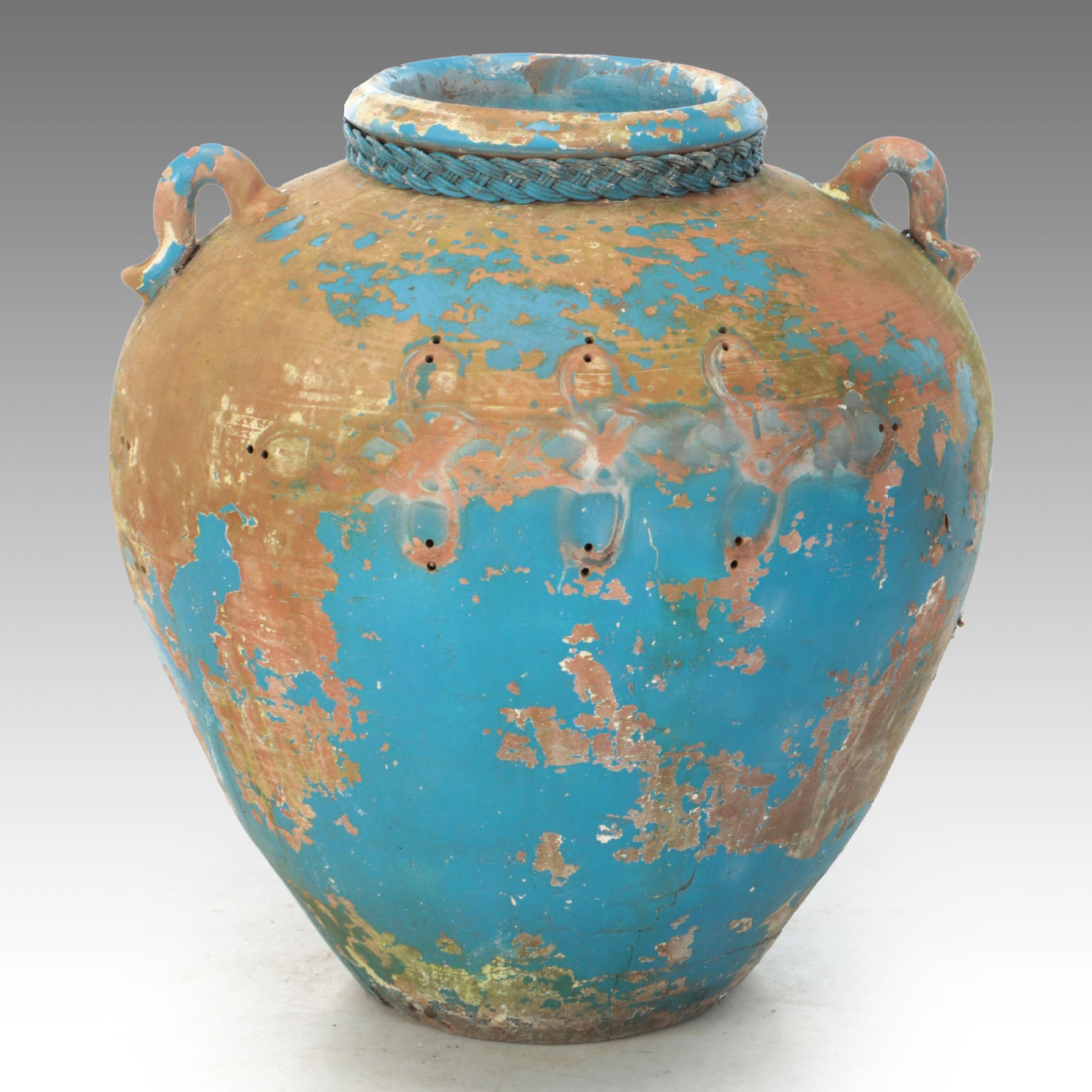 Asian Style Blue Glazed Terracotta Martaban Jar