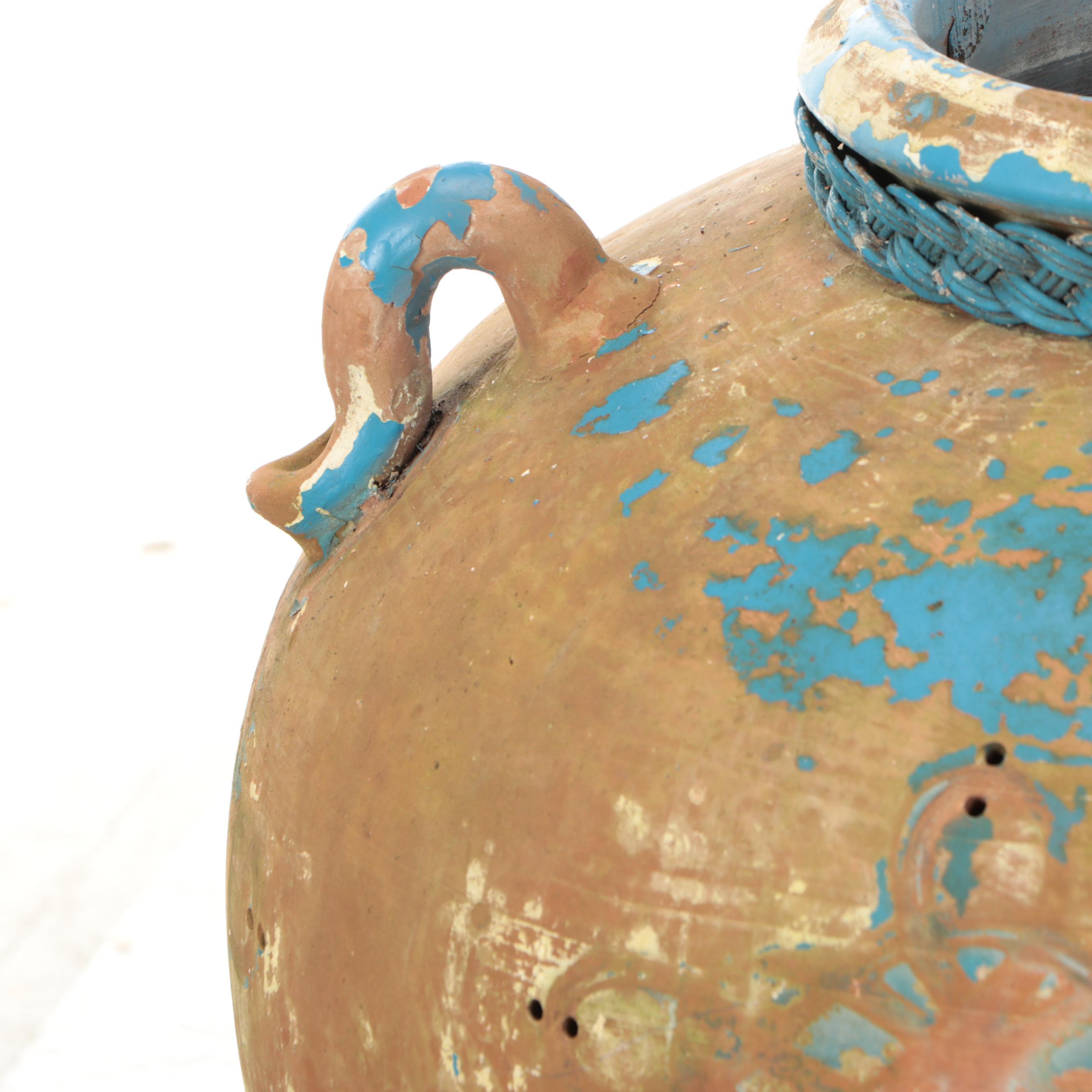 Asian Style Blue Glazed Terracotta Martaban Jar