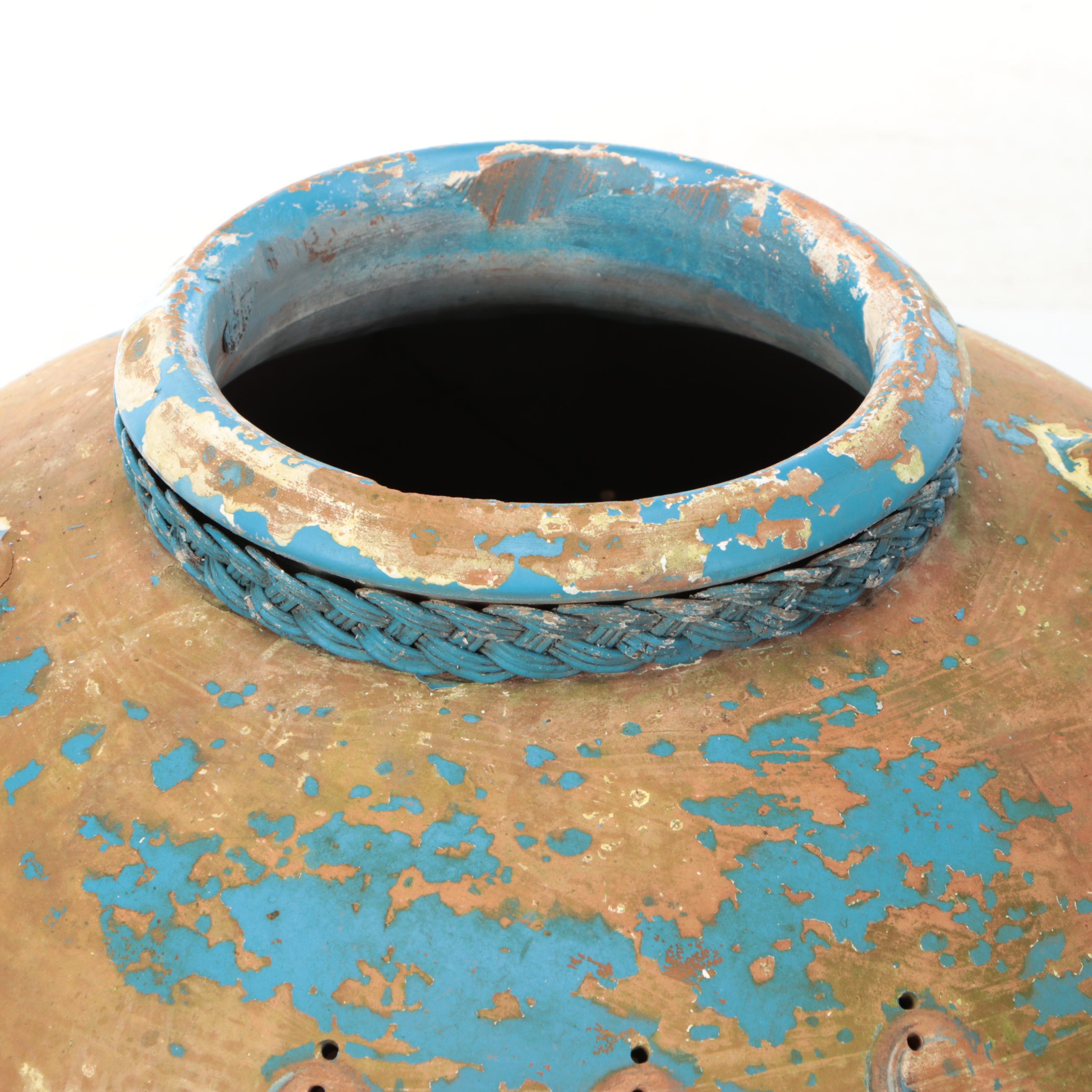 Asian Style Blue Glazed Terracotta Martaban Jar